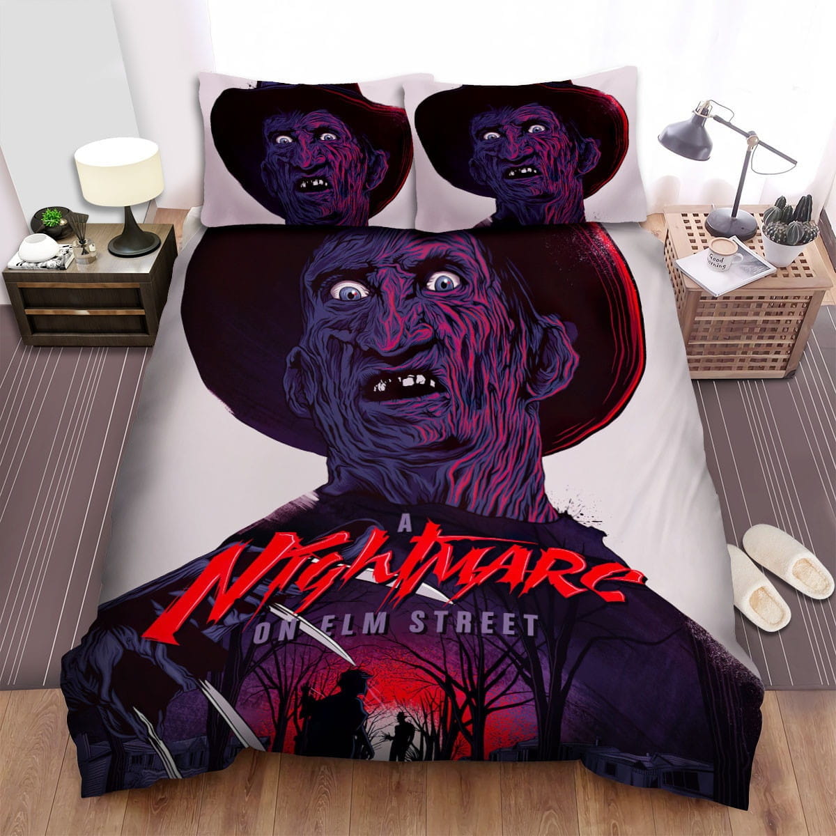 A Nightmare On Elm Street Movie Angry Face Photo Bedding Sets, Duvet Cover Flatsheet Gift For Halloween, Thanksgiving, Christmas