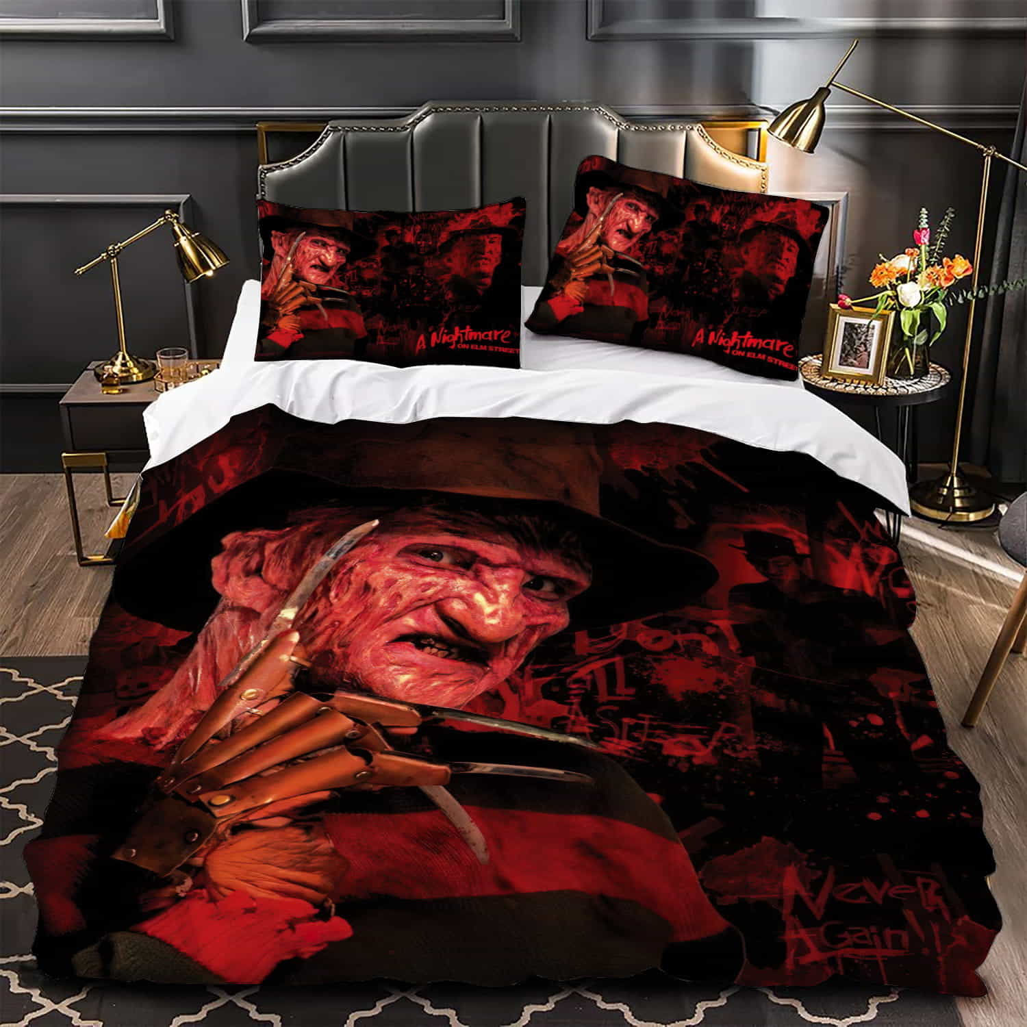 A Nightmare On Elm Street Movie Art 2 Duvet Cover, Flastsheet, Pillowcase Bedding Set Gift Ideas For Fans, For Halloween