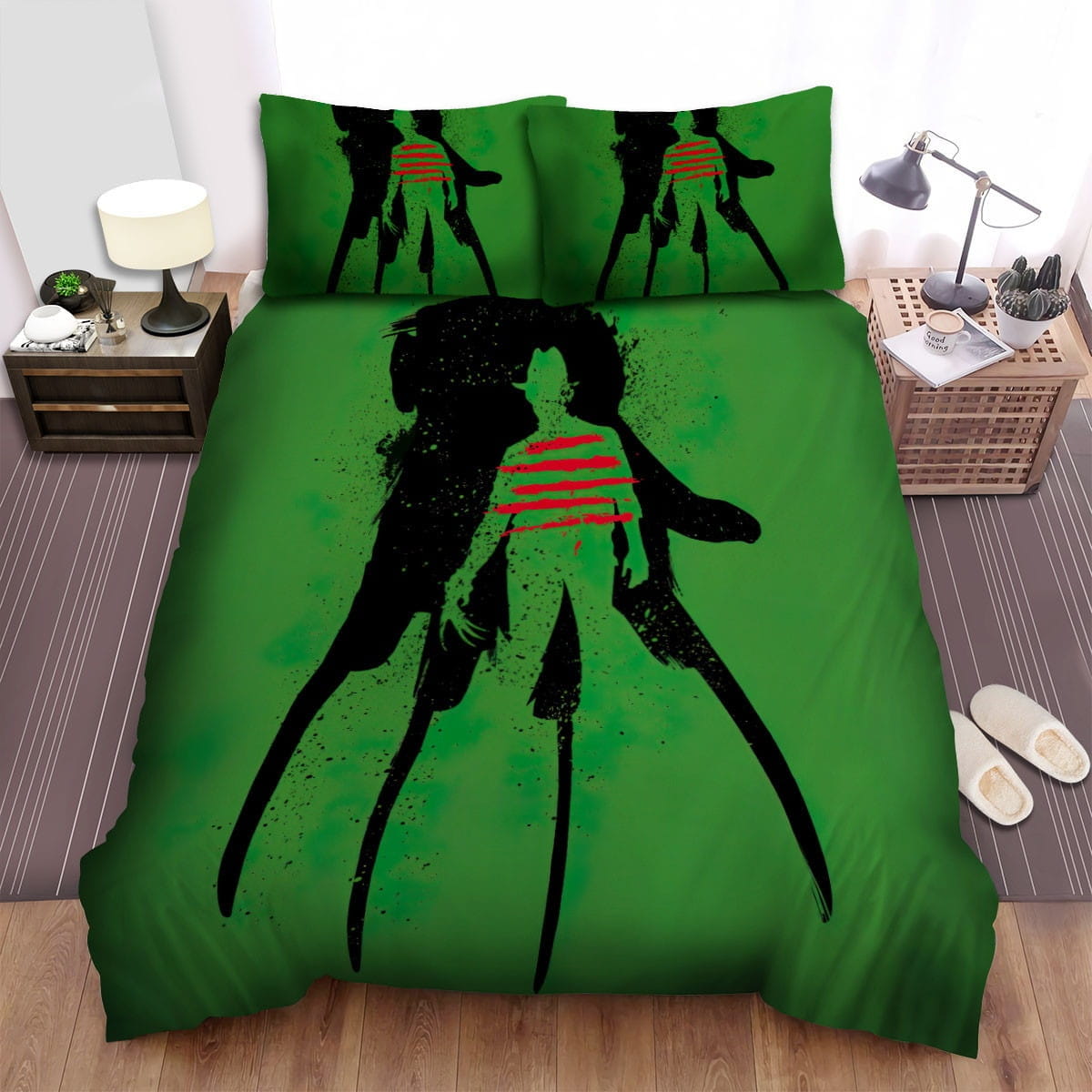 A Nightmare On Elm Street Movie Green Background Photo Bedding Sets – Duvet Cover, Flatsheet, Pillowcases Perfect Gift For Fans, For Halloween