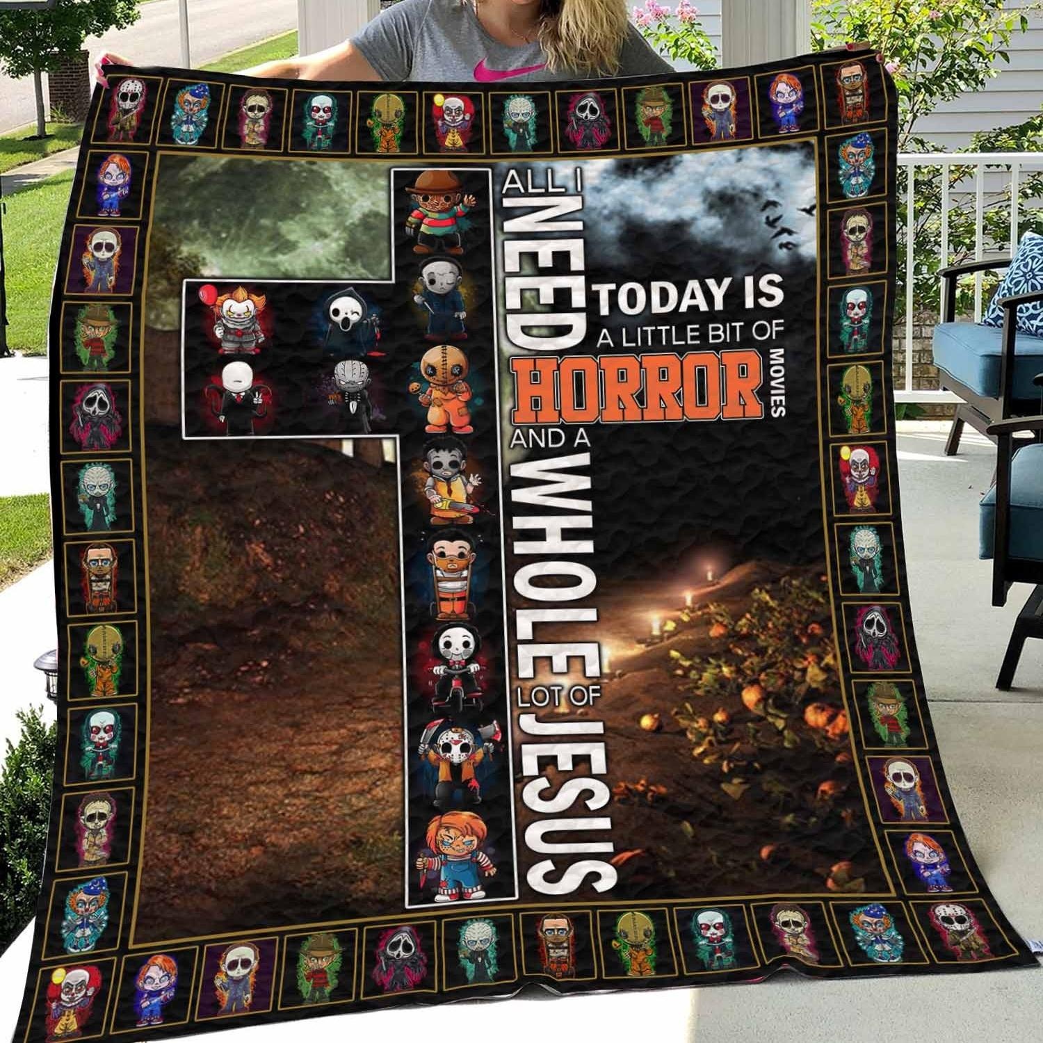 All I Need Today Is A Little Bit Of Horror Movies Quilt, Blanket Gift For Christmas, Birthday, Halloween