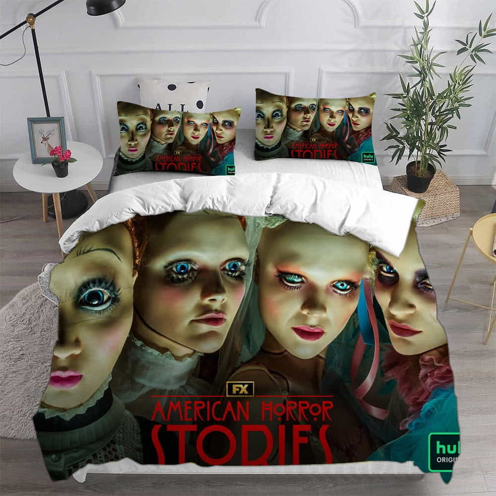 American Horror Stories Bedding Sets Duvet Cover, Flatsheet, Pillowcase For Dad, Mom, For Halloween
