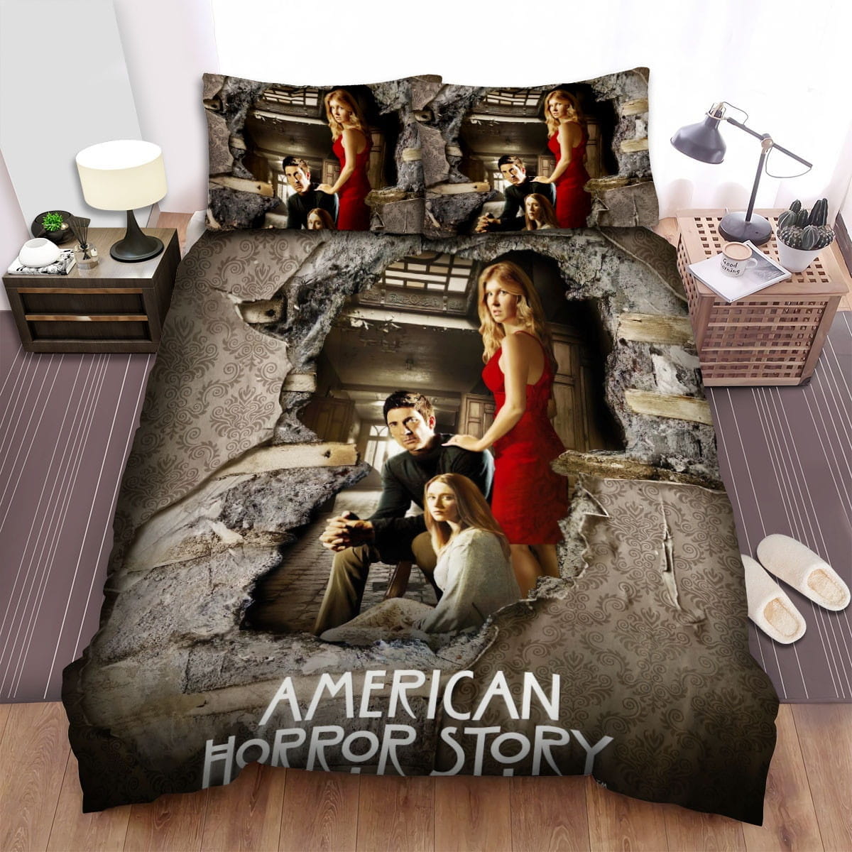 American Horror Story Broken Wall Movie Poster Bedding Sets, Duvet Cover Flatsheet Gift For Halloween, Thanksgiving, Christmas