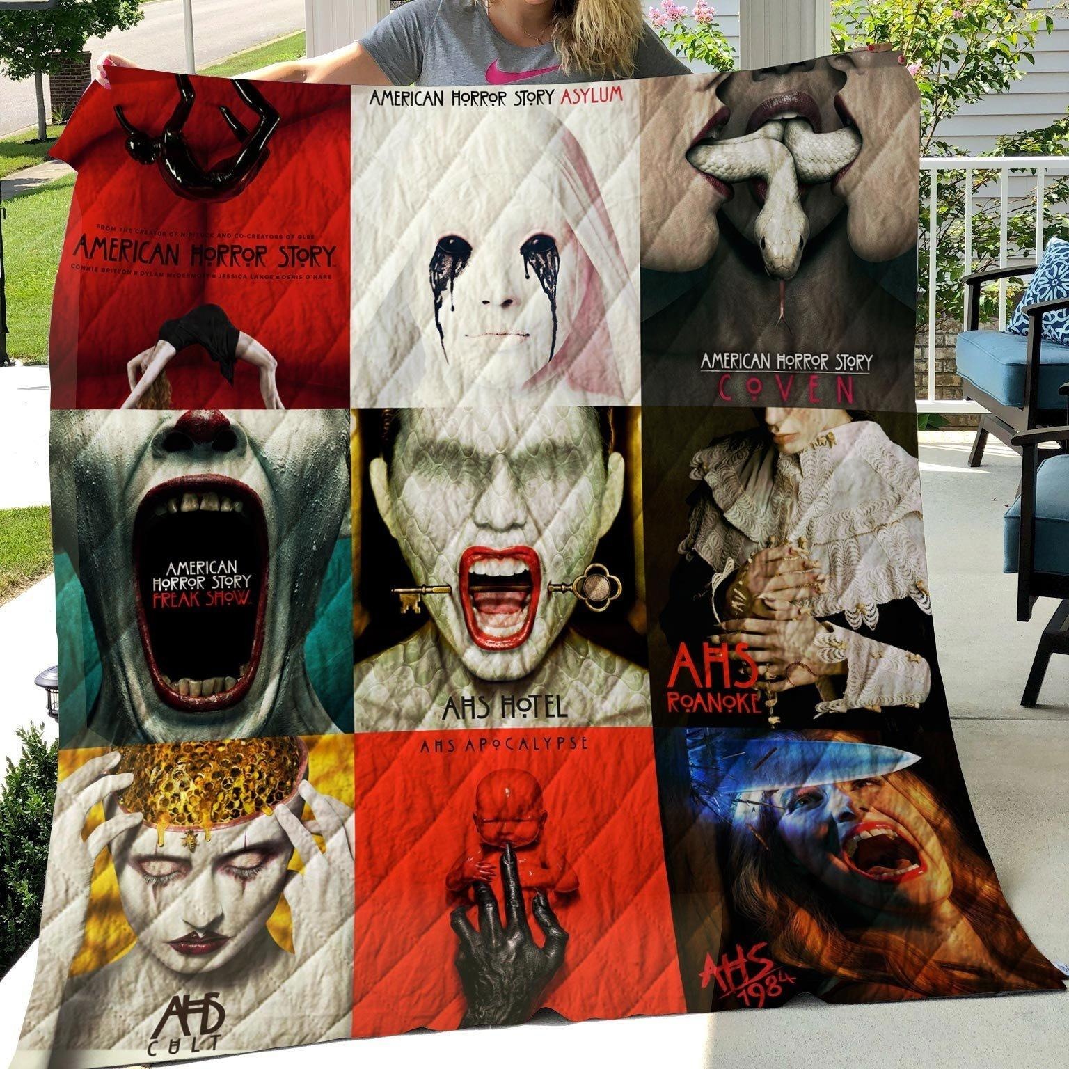 American Horror Story Quilt, Fleece Blanket, Sherpa Blanket Perfect Gift For Fans, For Halloween
