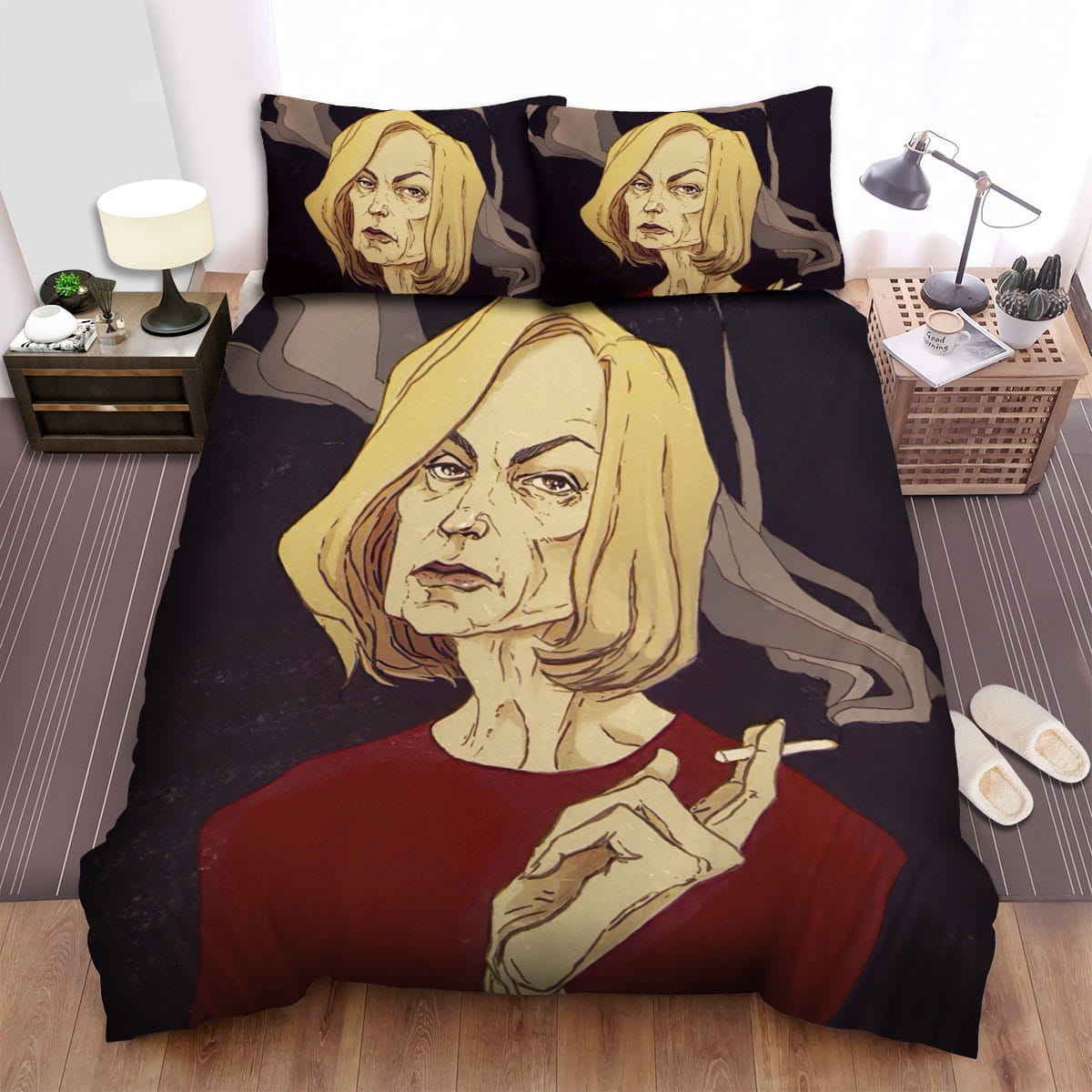 American Horror Story Woman Smoking Movie Poster Bedding Sets – Duvet Cover, Flatsheet, Pillowcases Perfect Gift For Fans, For Halloween
