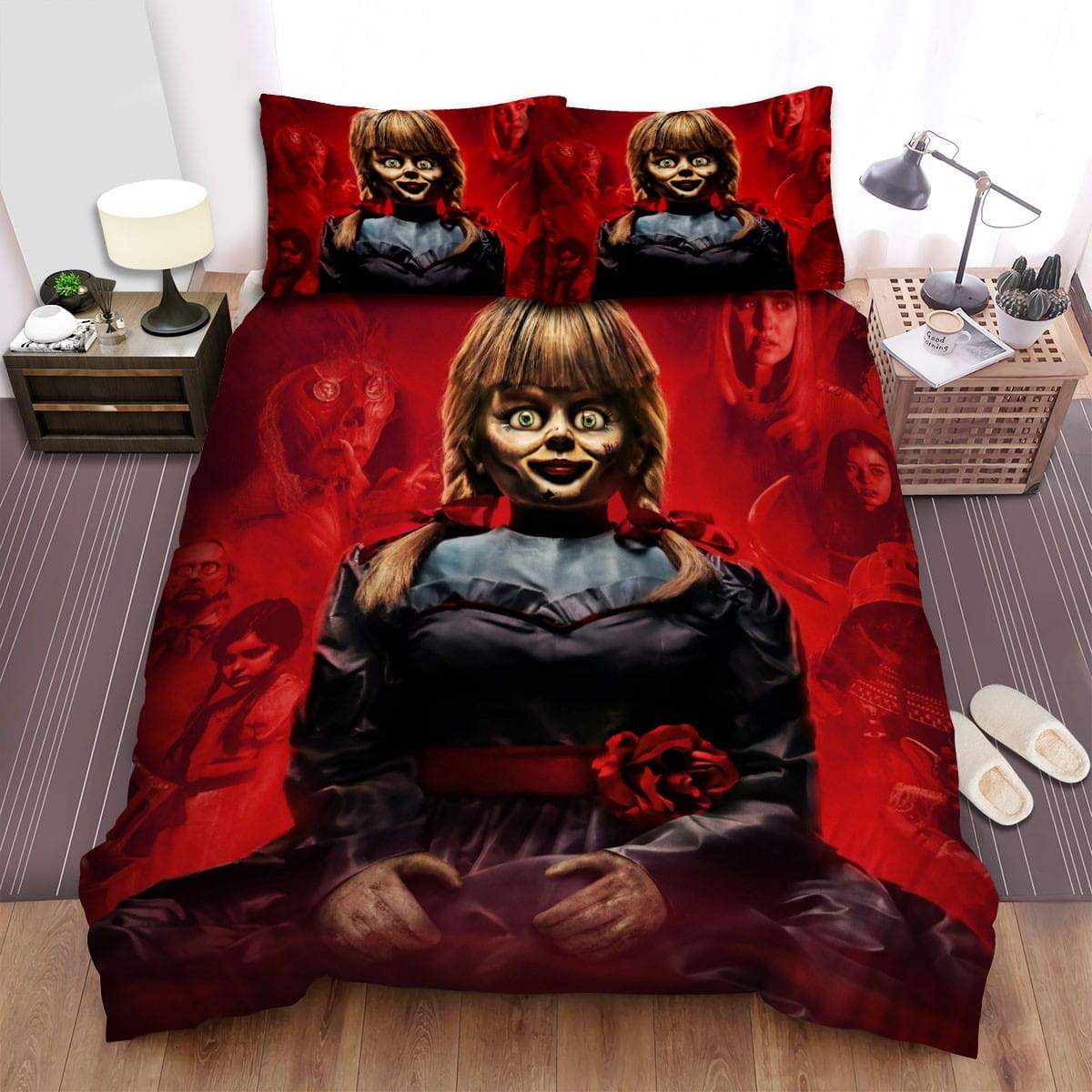 Annabelle (I) (2014) Red Background Movie Poster Bedding Sets Duvet Cover, Flatsheet, Pillowcase For Your Lover, For Halloween