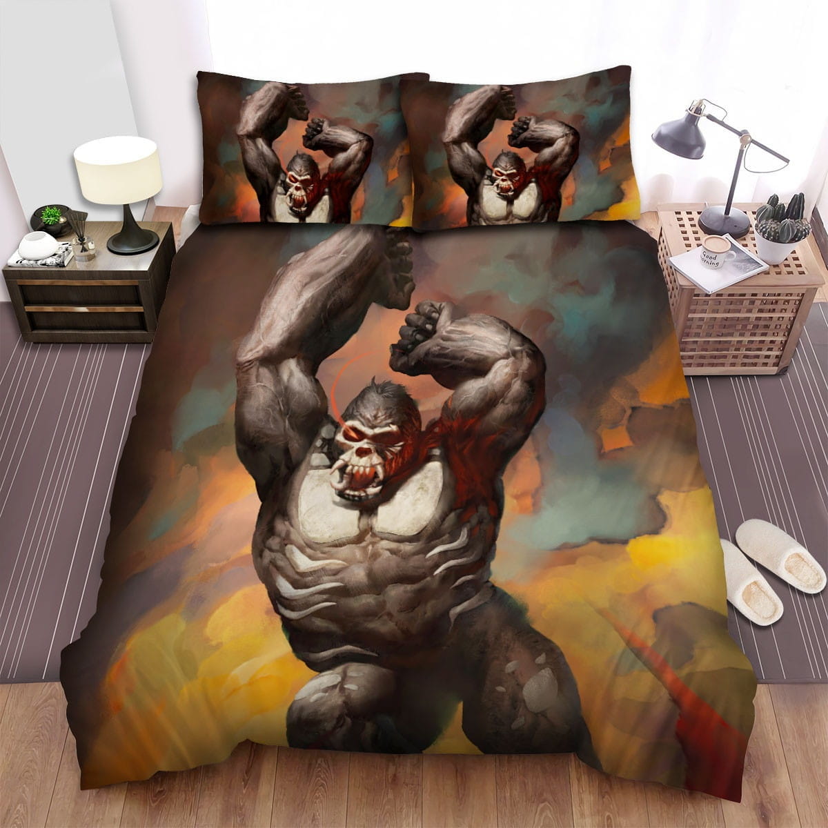 Bigfoot With Skull Face Raging Artwork Bedding Sets – Duvet Cover, Flatsheet, Pillowcases For Every Bedroom, For Halloween