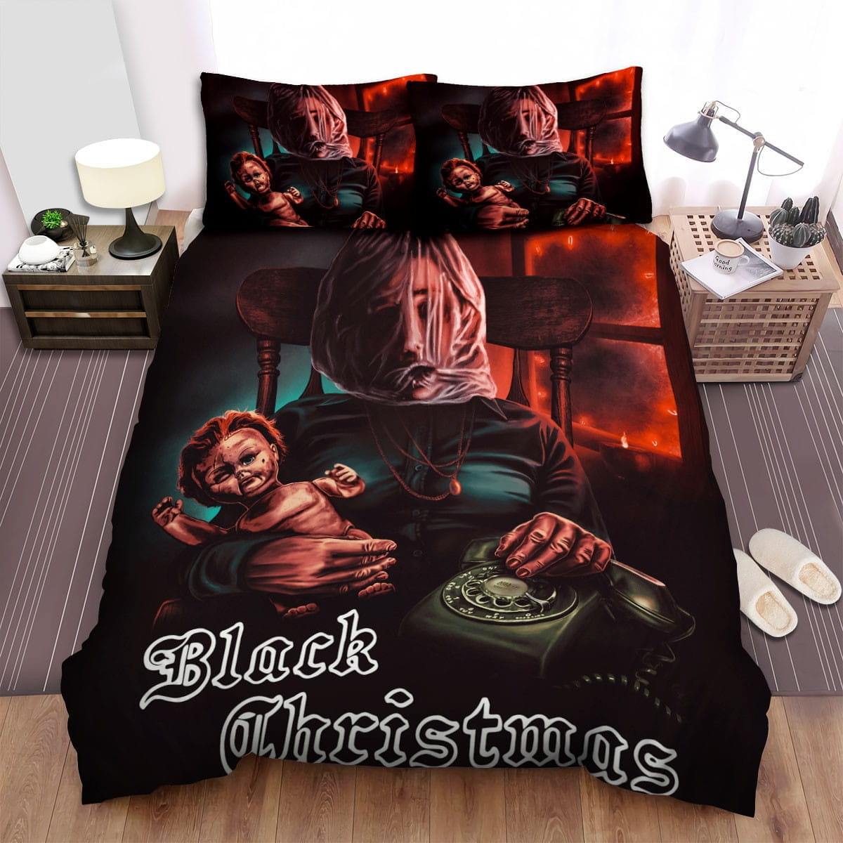 Black Christmas Movie Scare Image Bedding Sets, Duvet Cover Flatsheet Gift For Wife, Husband, Besties, For Halloween