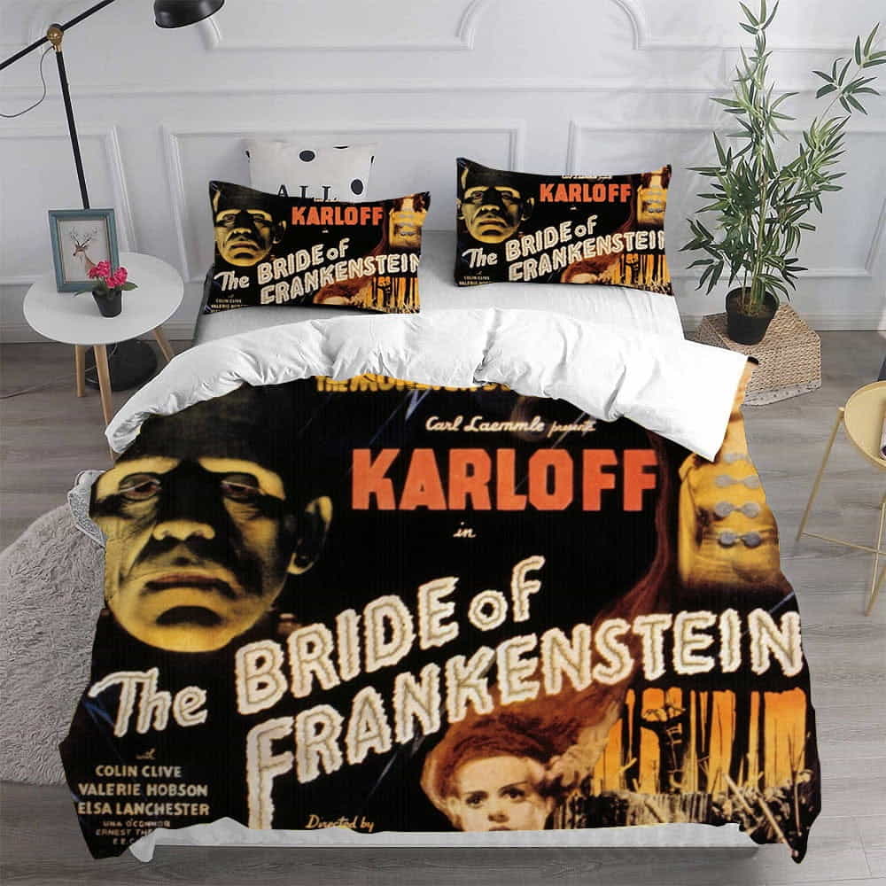 Bride of Frankenstein Bedding Sets Duvet Cover, Flatsheet, Pillowcase For Dad, Mom, For Halloween
