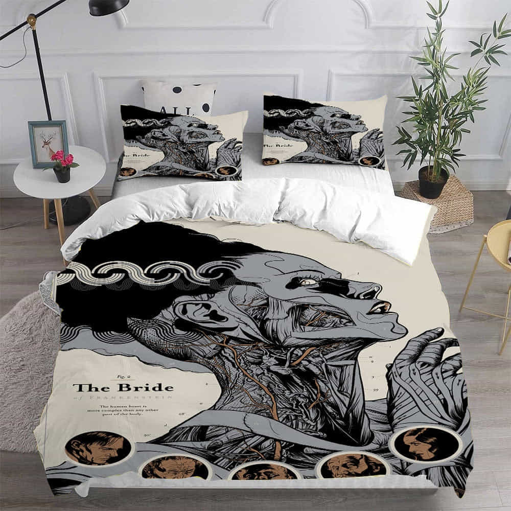 Bride of Frankenstein Bedding Sets Duvet Cover, Flatsheet, Pillowcases Perfect Gift For Fans, For Halloween
