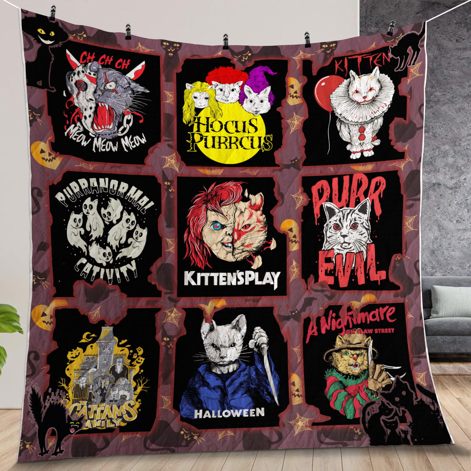 Cat Horror Movies Characters Black Friday Quilt Gift For Fans, Christmas, Black Friday, For Halloween