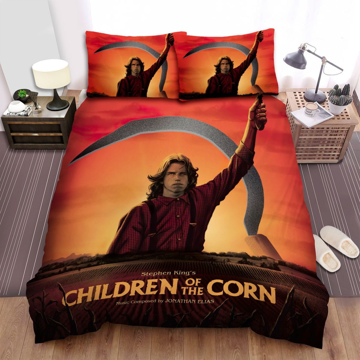 Children Of The Corn Red Background Bedding Sets, Duvet Cover Flatsheet Gift For Halloween, Thanksgiving, Christmas