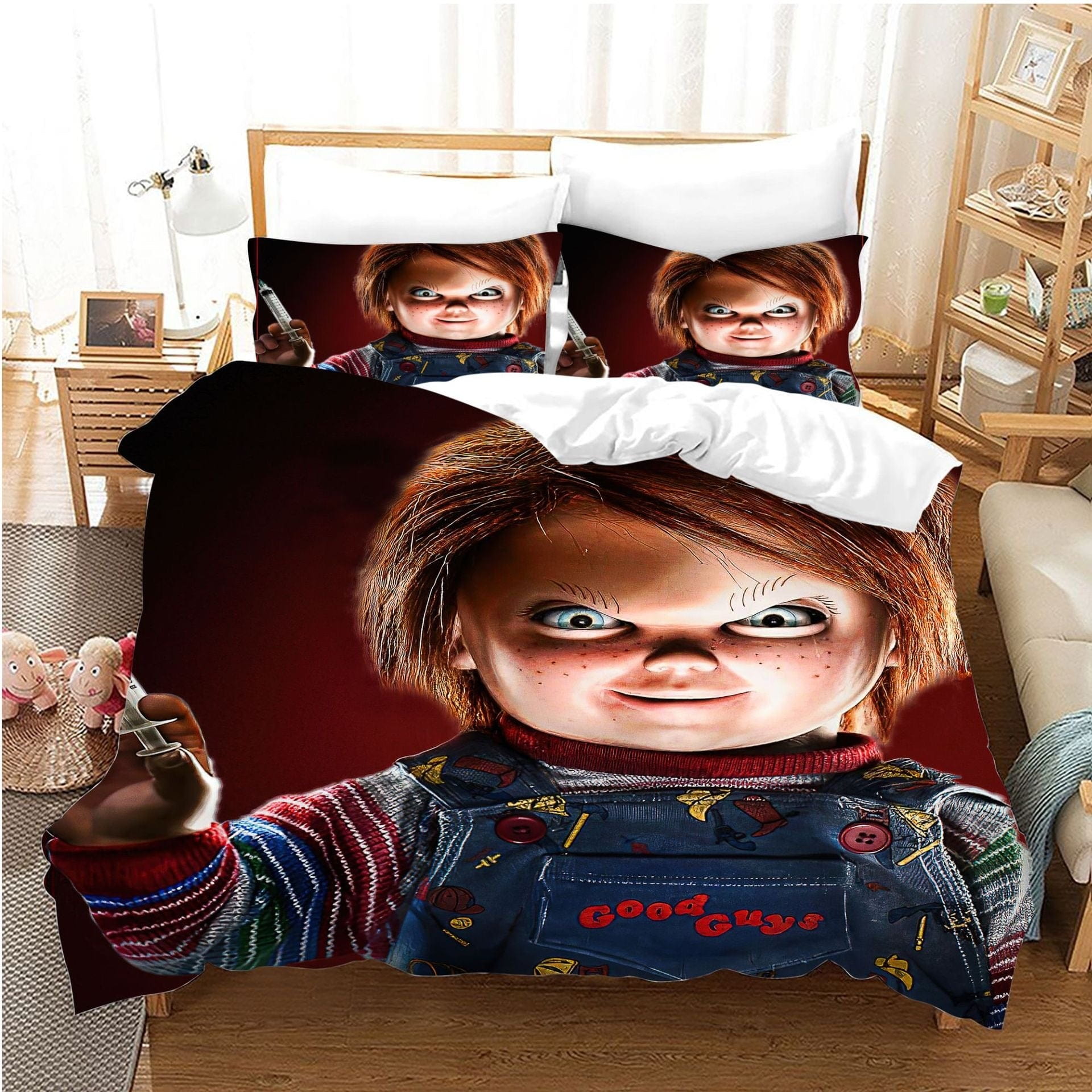 Child’s Play Chucky Horror Movie Duvet Cover Flatsheet Pillowcase Bedding Set Home Decor, For Halloween