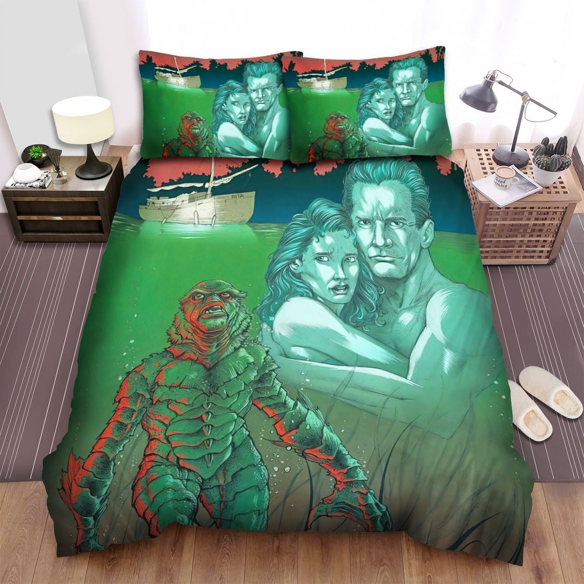 Creature From The Black Lagoon Movie Digital Art Bedding Sets, Duvet Cover Flatsheet Gift For Halloween, Thanksgiving, Christmas