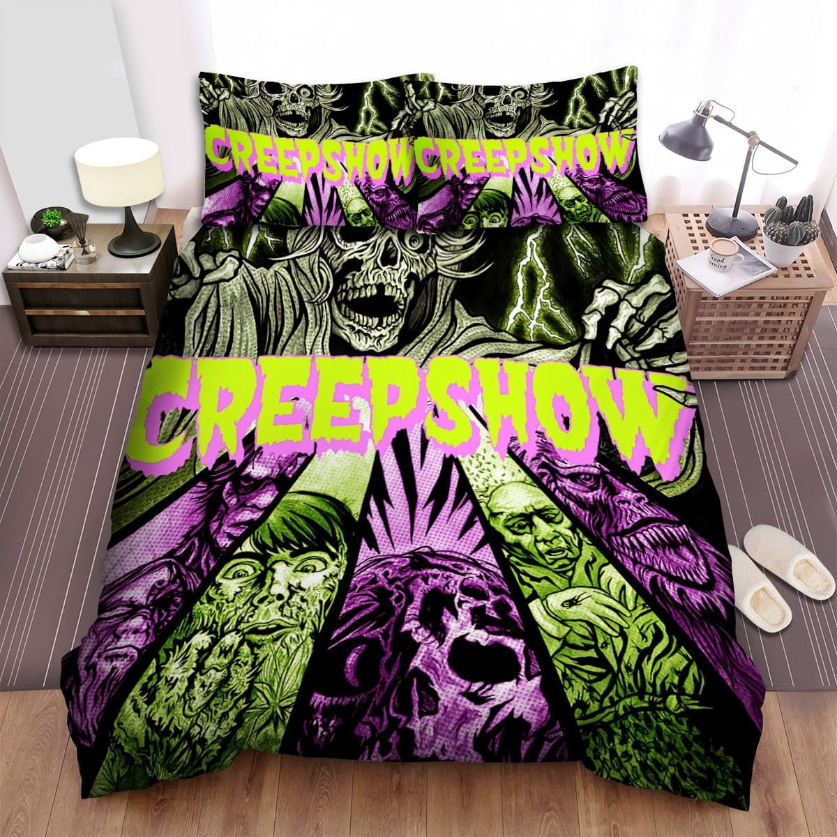 Creepshow Monster Background Decorative Bedding Sets with Duvet Cover, Flatsheet, Pillowcases, For Halloween