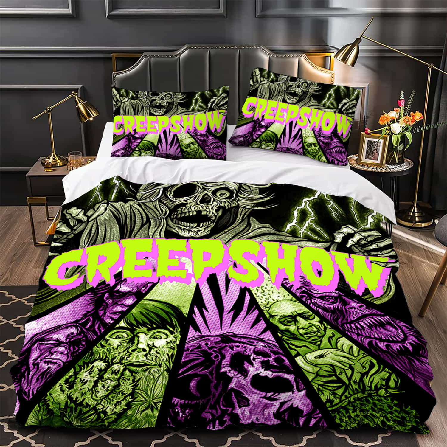 Creepshow Monster Background Duvet Cover, Flastsheet, Pillowcase Bedding Set Gift For Fans, Black Friday, Christmas, For Halloween