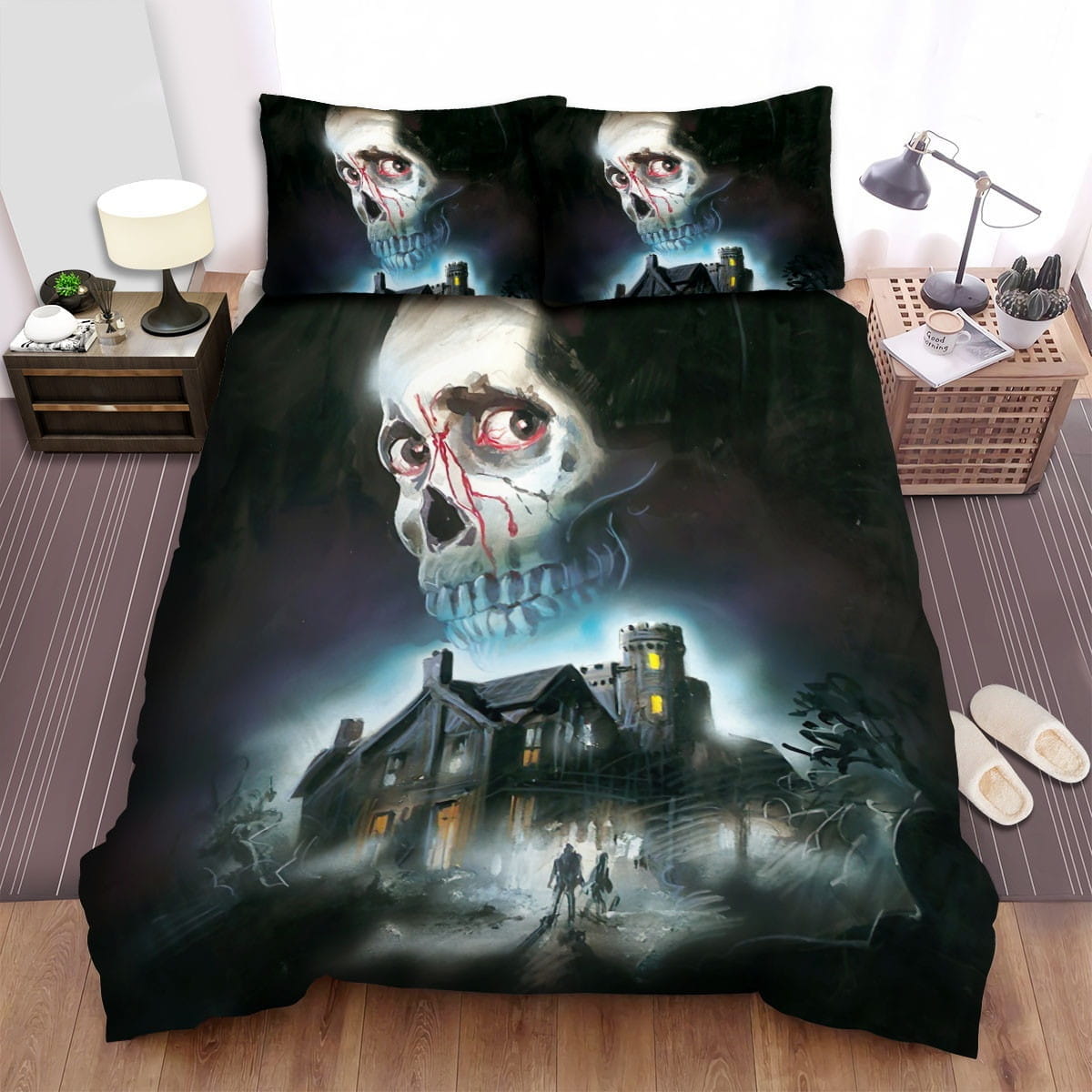 Evil Dead Ii Skullcap Background Bedding Sets, Duvet Cover Flatsheet Gift For Halloween, Thanksgiving, Christmas