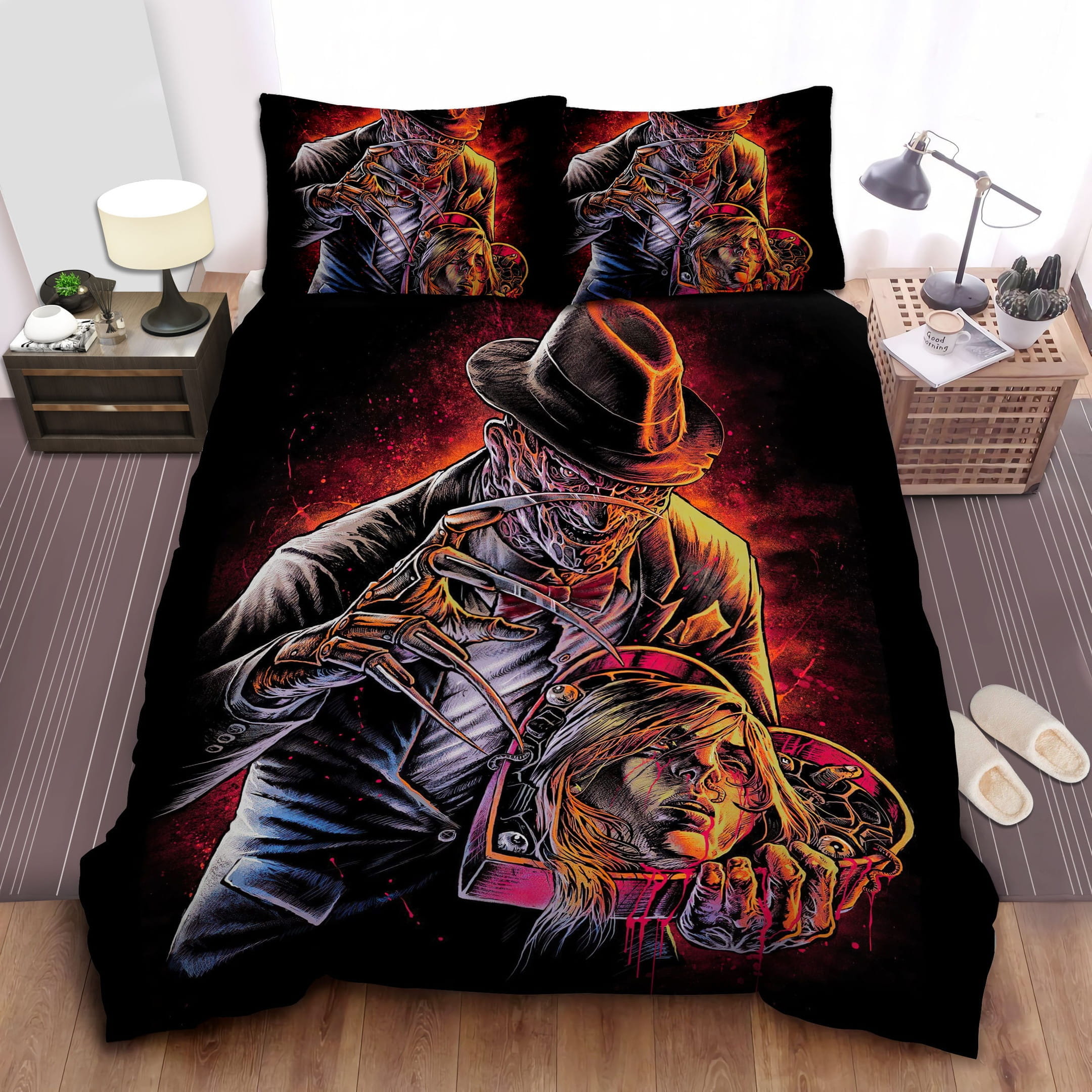 Freddy Krueger And Human Head Bedding Sets, Duvet Cover Flatsheet Gift For Halloween, Thanksgiving, Christmas