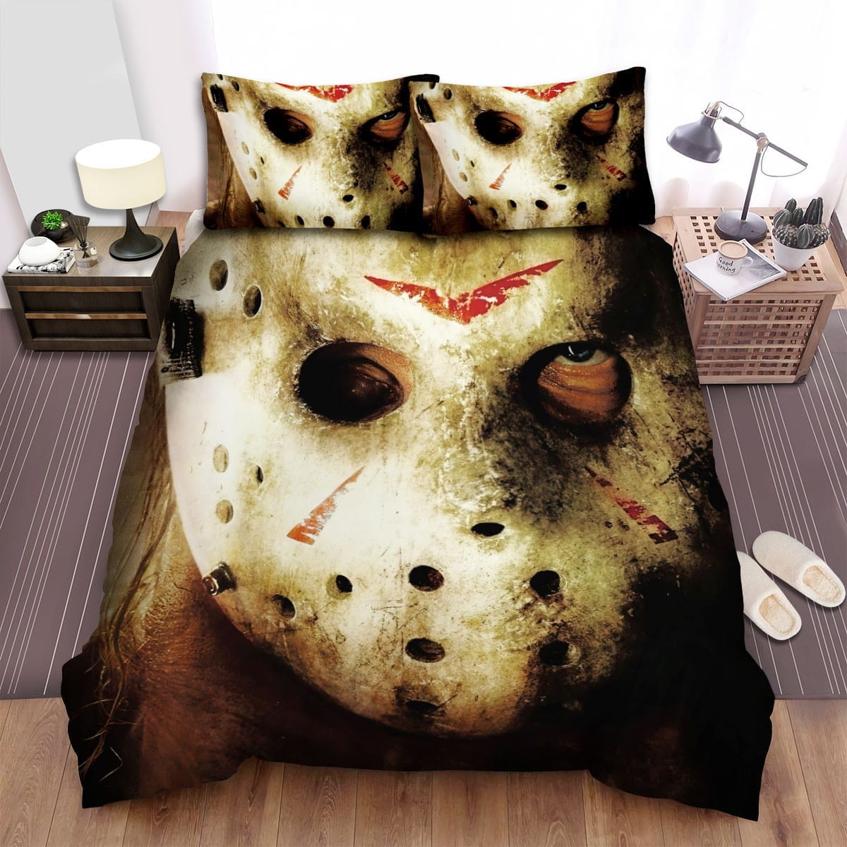 Friday The 13th (2009) White Mask Bedding Sets, Duvet Cover Flatsheet Gift For Halloween, Thanksgiving, Christmas