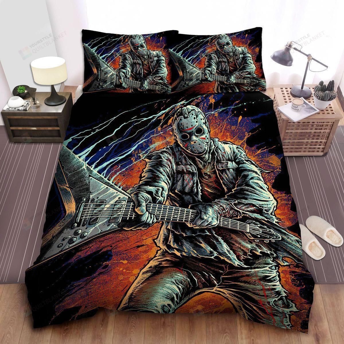 Friday The 13th, Jason Using Electric Guitar Duvet Cover, Flastsheet, Pillowcase Bedding Set Gift For Fans, Black Friday, Christmas, For Halloween
