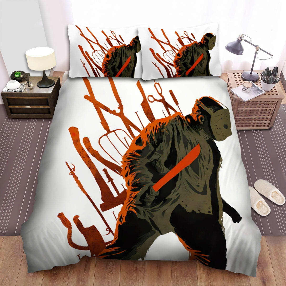 Friday The 13th The Men With Knife And Many Scissors In The Back Bedding Sets – Duvet Cover, Flatsheet, Pillowcases Perfect Gift For Fans, For Halloween