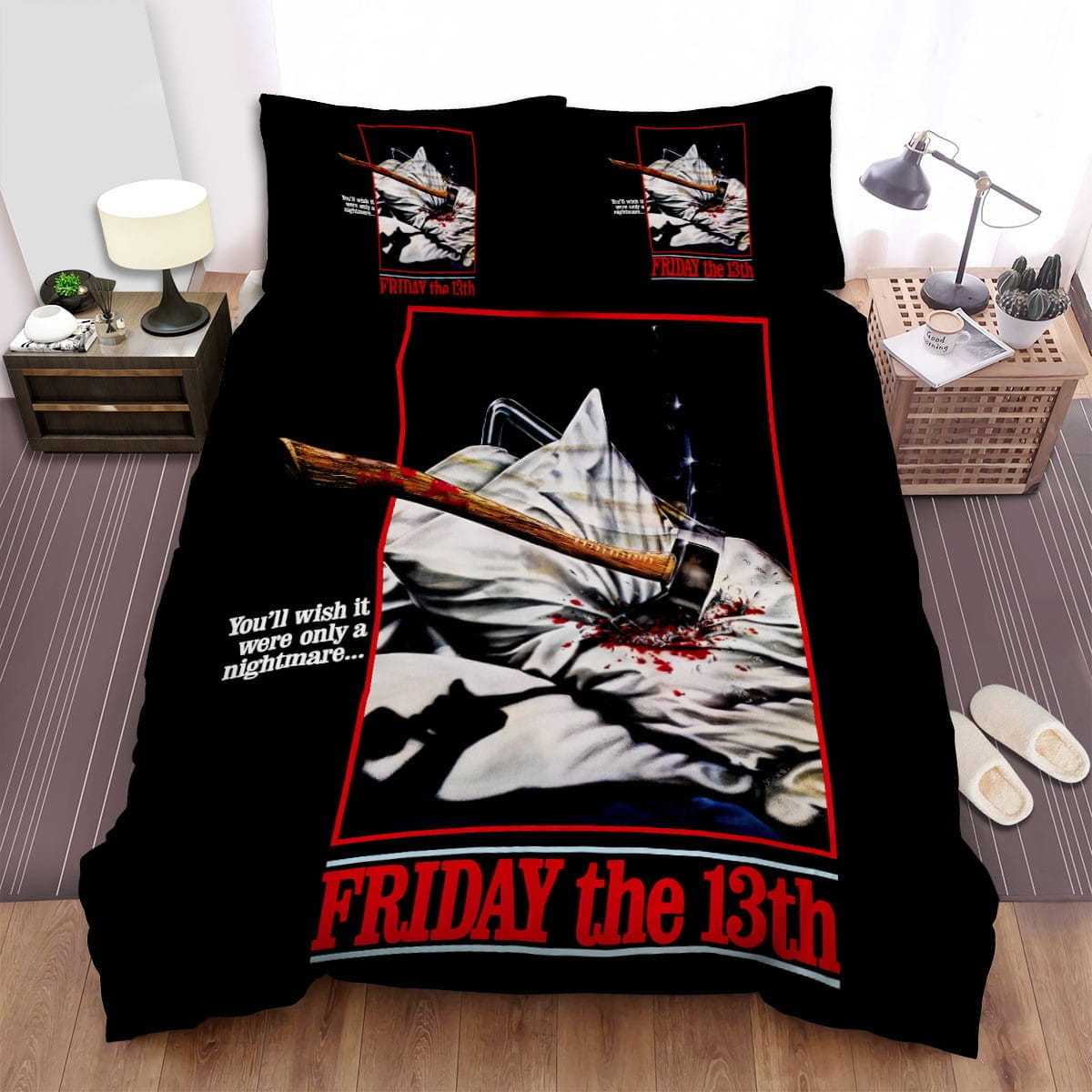 Friday The 13th You’ll Wish It Were Only A Nightmare Movie Poster Decorative Bedding Sets with Duvet Cover, Flatsheet, Pillowcases, For Halloween