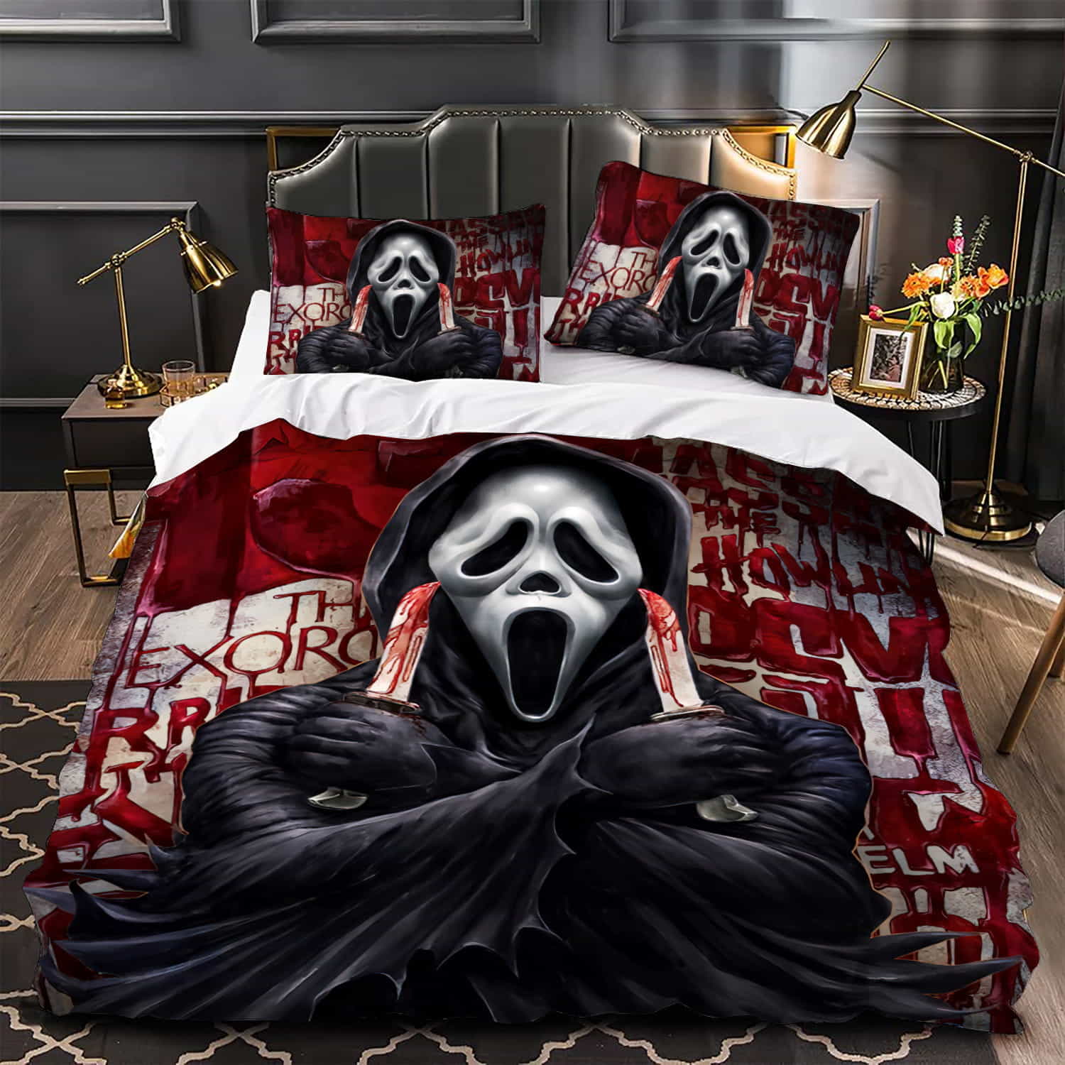 Ghostface And Blood Letters On The Wall Duvet Cover, Bedding Set Gift For Christmas, Black Friday, Thanksgiving, For Halloween