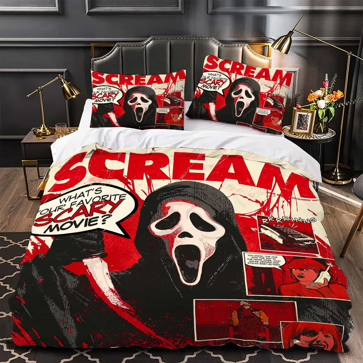 Ghostface In Scream Comic Art Style Poster Duvet Cover, Bedding Set Gift For Christmas, Black Friday, Thanksgiving, For Halloween