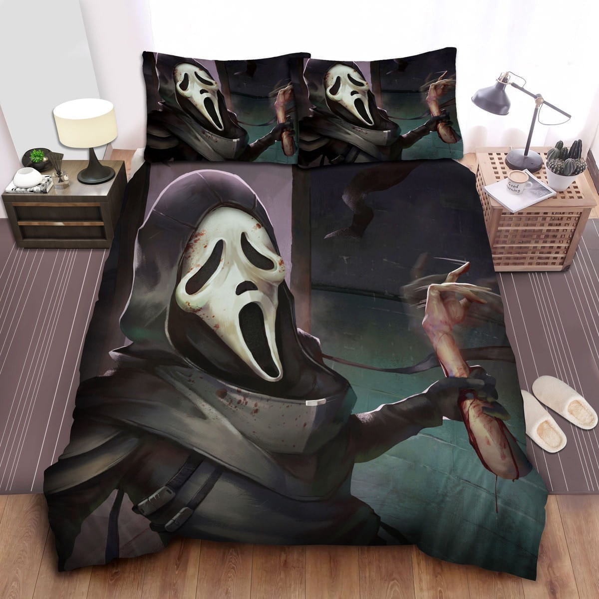 Ghostface Taking A Selfie With A Cut Off Arm Bedding Sets Duvet Cover, Flatsheet, Pillowcase For Your Lover, For Halloween