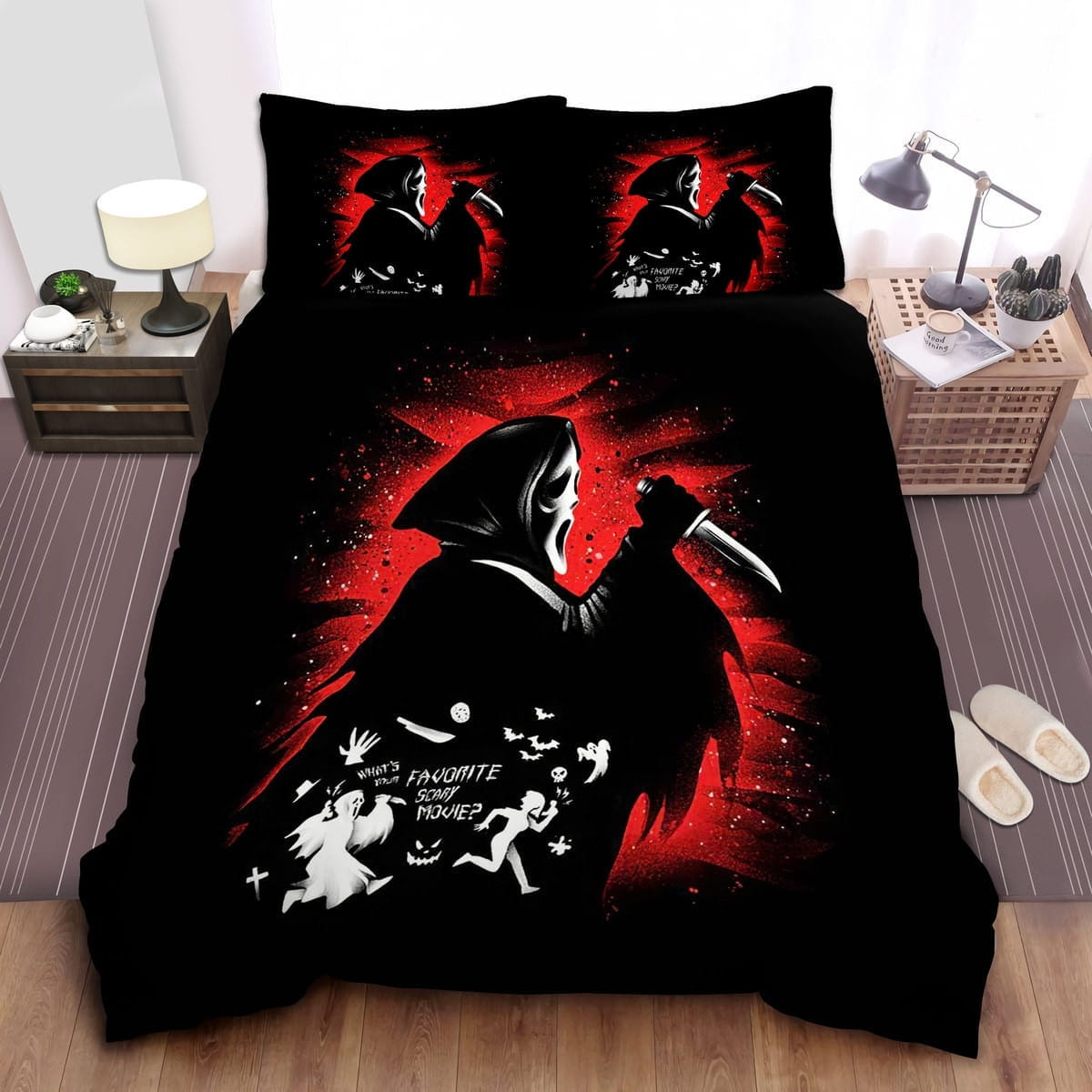 Ghostface What’s Your Favorite Scary Movie Decorative Bedding Sets with Duvet Cover, Flatsheet, Pillowcases, For Halloween