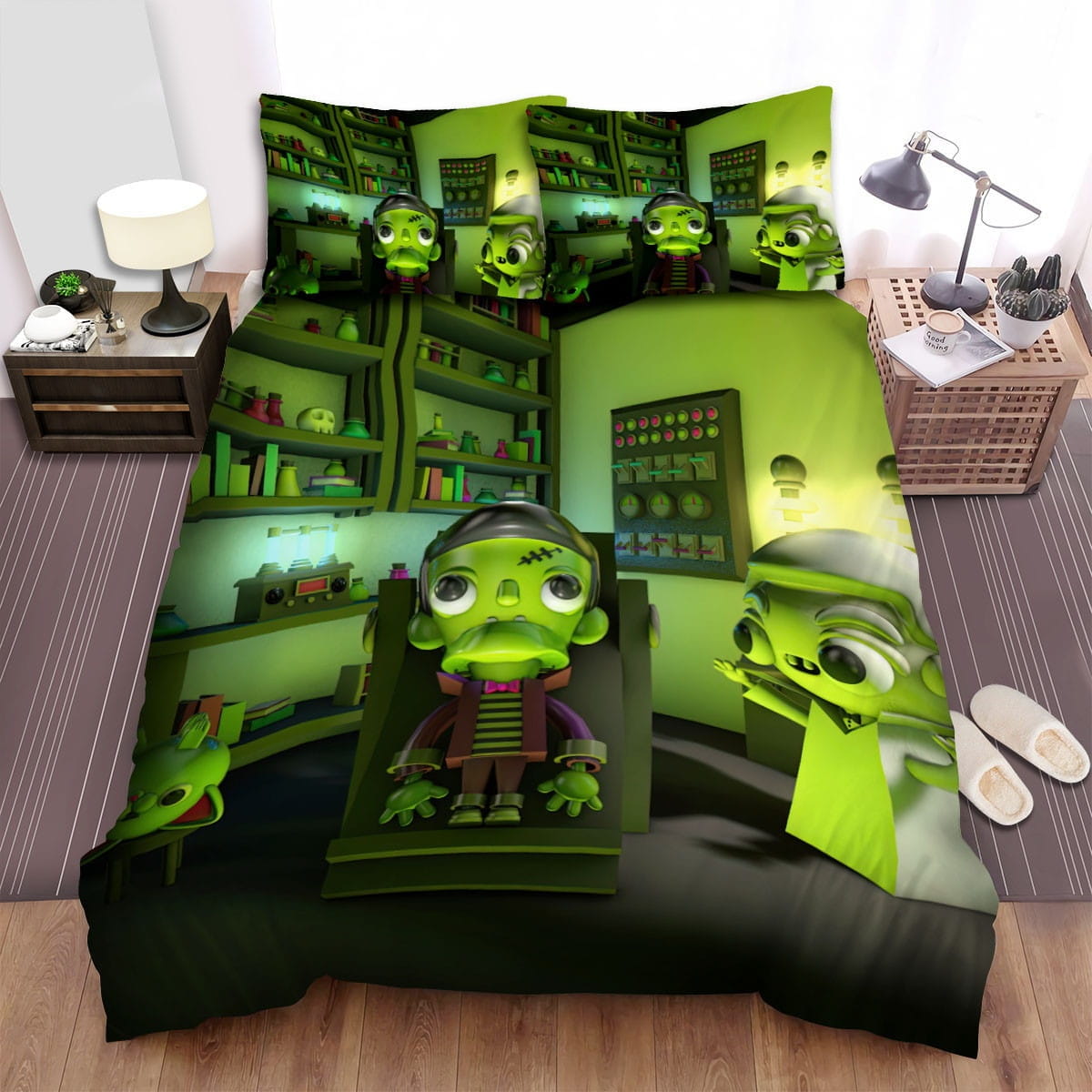 Halloween Frankenstein With Dr. Waldman In The Lab Bedding Sets, Duvet Cover Flatsheet Gift For Wife, Husband, Besties