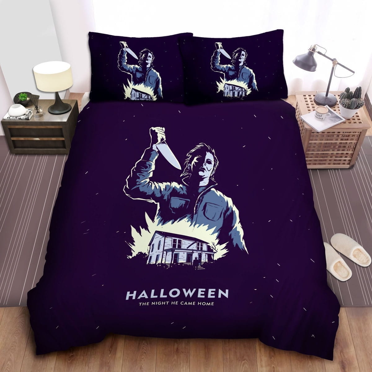 Halloween Michael Myers The Night He Came Home Digital Illustration Bedding Sets, Duvet Cover Flatsheet Gift For Halloween, Thanksgiving, Christmas