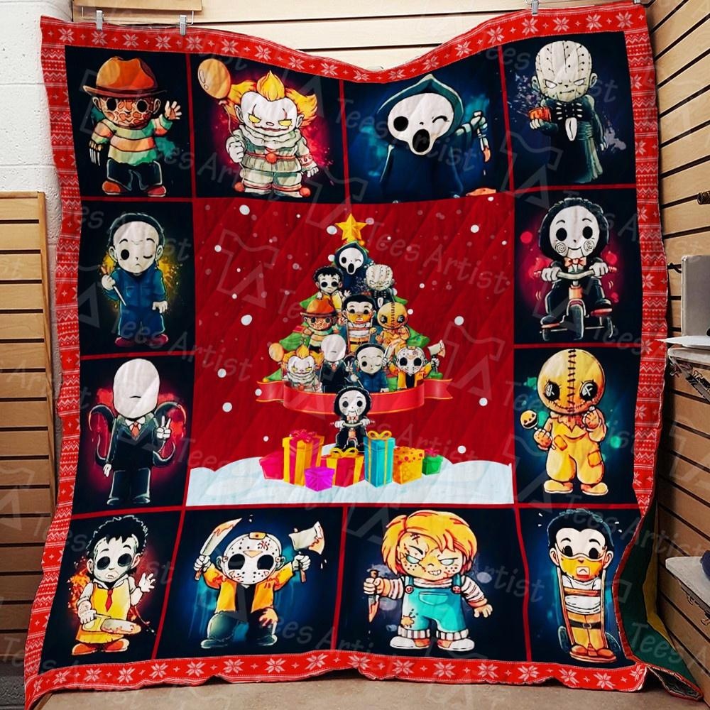 Horror Christmas Tree Quilt, Blanket Gift For Birthday, Halloween, Christmas, Thanksgiving