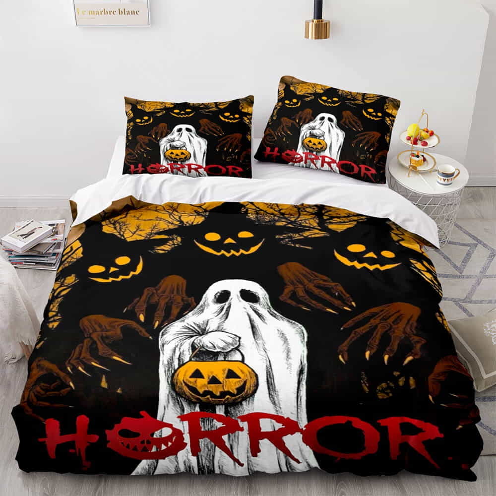 Horror Halloween Decor Bedding Sets Duvet Cover, Flatsheet, Pillowcase For Dad, Mom