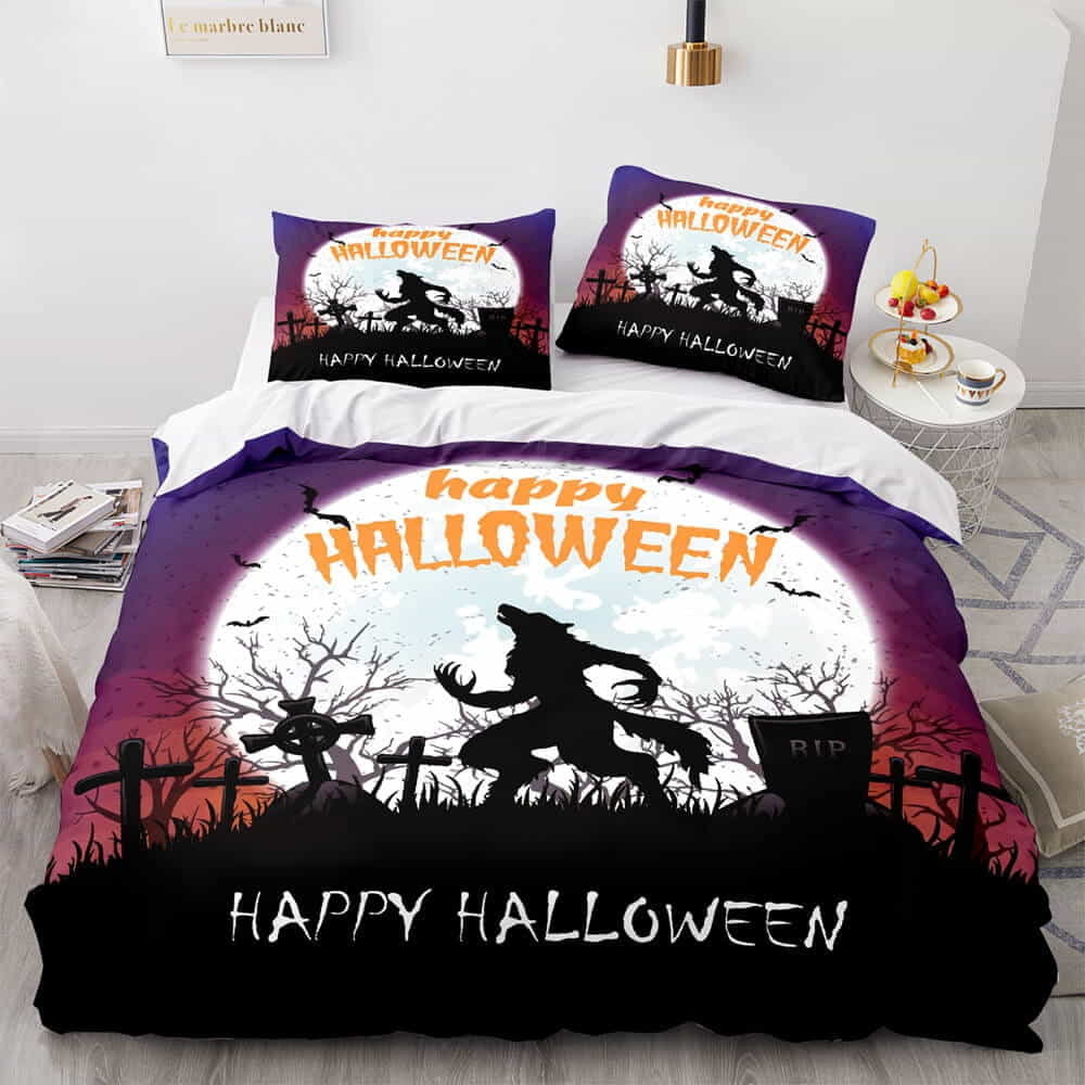 Horror Halloween Decor Bedding Sets Duvet Cover, Flatsheet, Pillowcase For Dad, Mom Style 2