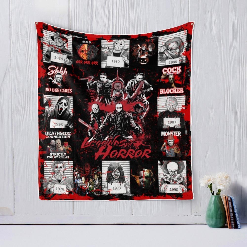 Horror Movie Characters Quilt, Fleece Blanket, Sherpa Blanket Gift For Birthday, Halloween, Christmas