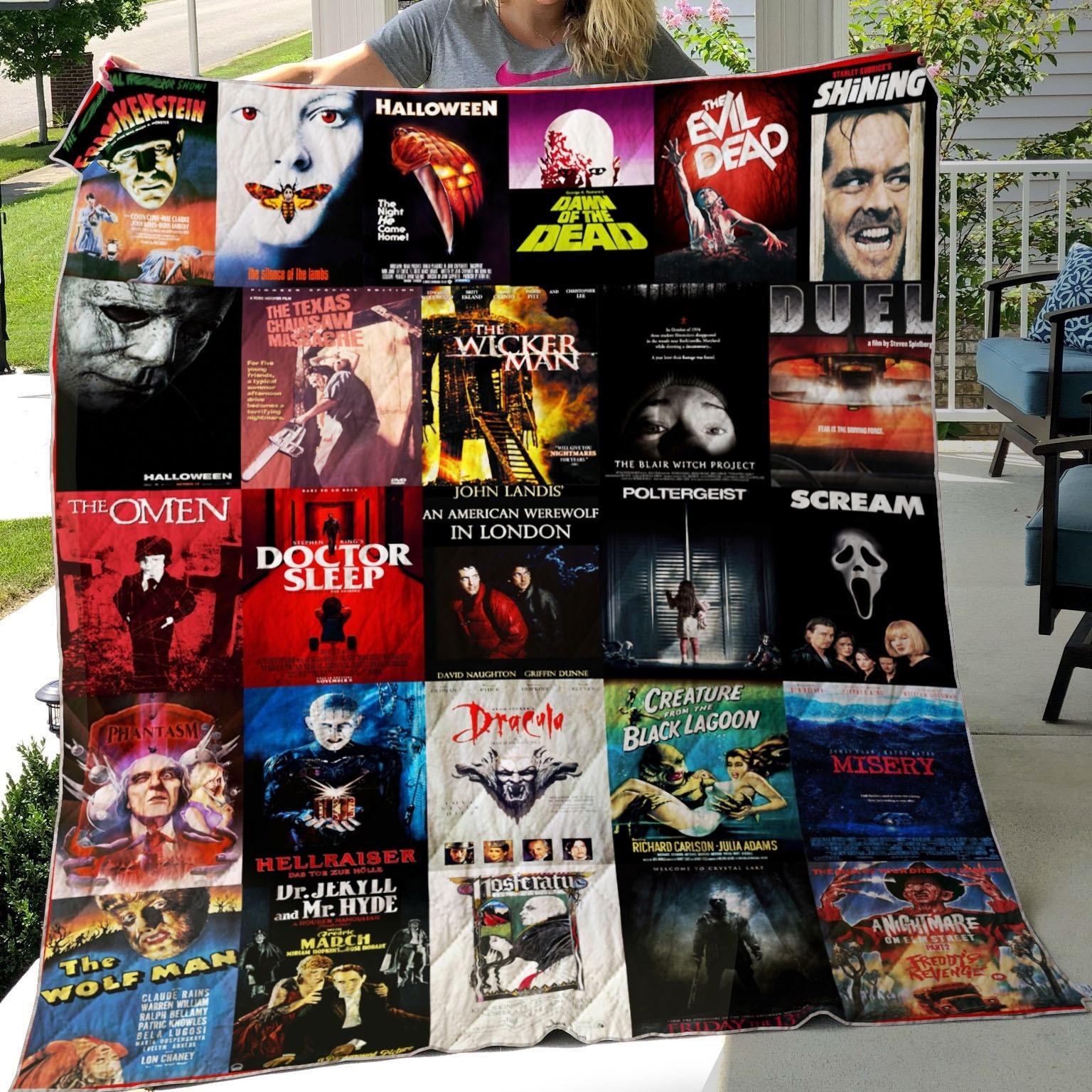 Horror Movie Quilt, Fleece Blanket, Sherpa Blanket Gift For Halloween, Thanksgiving, Christmas