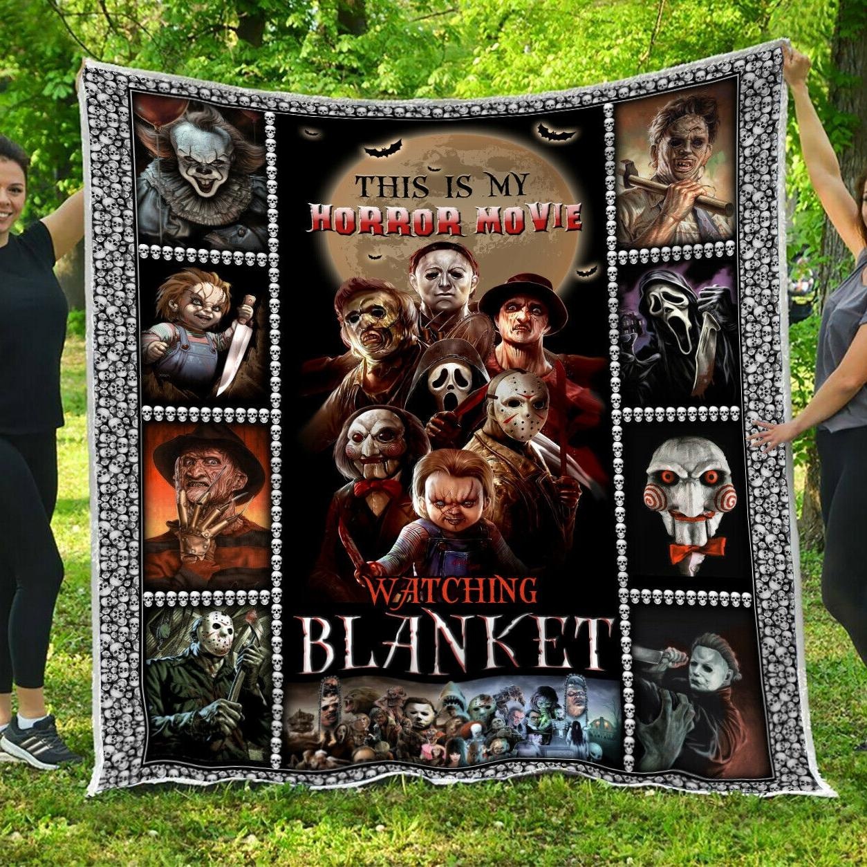 Horror Movie Watching Scary Movies Face Chucky Quilt, Fleece Blanket, Sherpa Blanket Perfect Gift For Fans, For Halloween