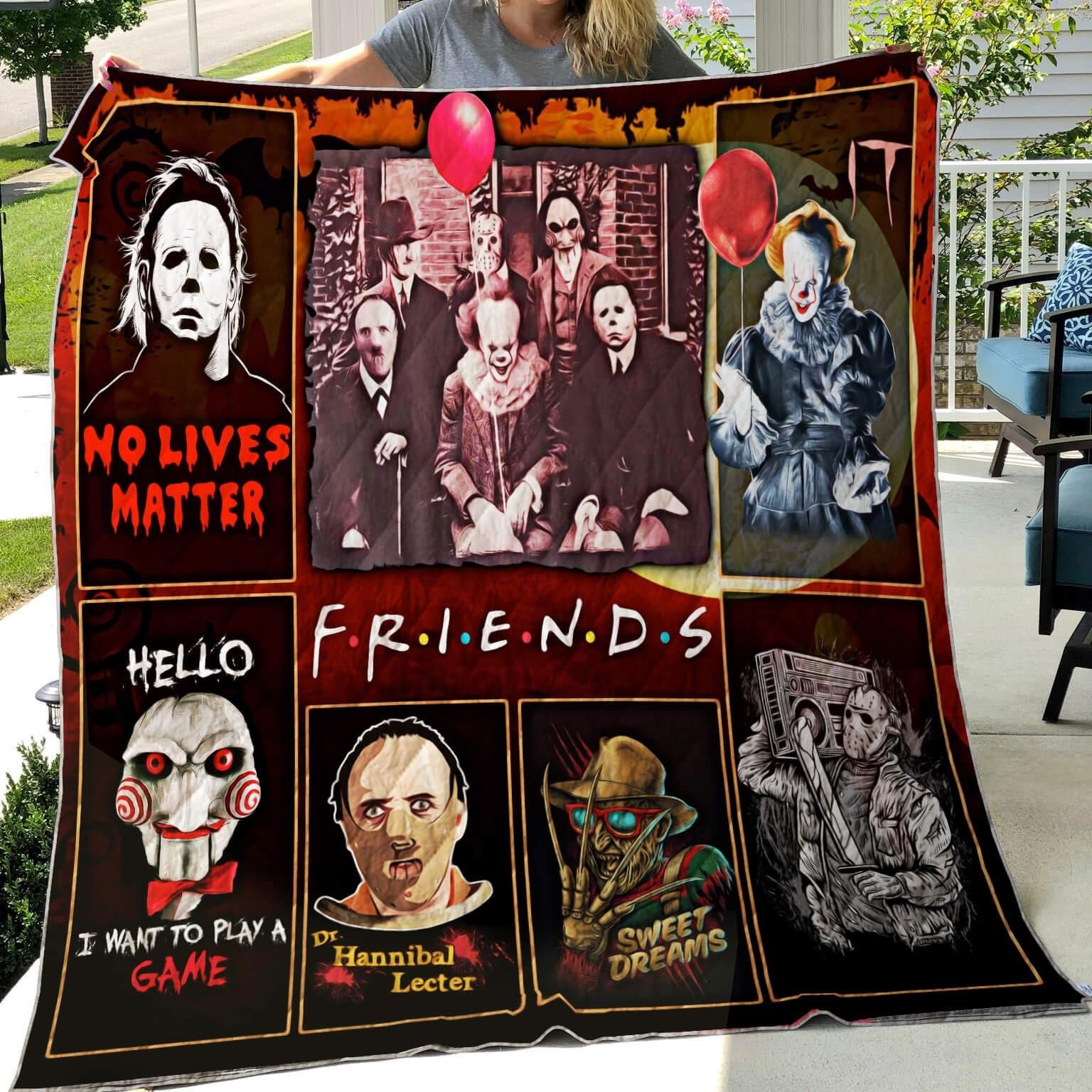 Horror Movies Friends Quilt, Fleece Blanket, Sherpa Blanket Gift For Birthday, Halloween, Christmas