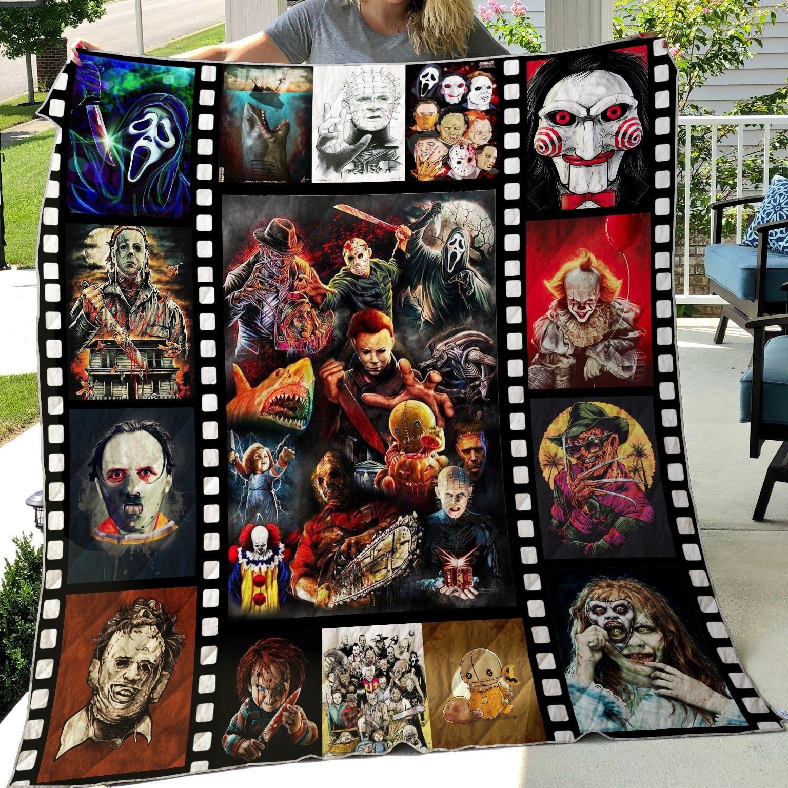 Horror Movies Quilt, Fleece Blanket, Sherpa Blanket Gift For Birthday, Halloween, Christmas, Thanksgiving