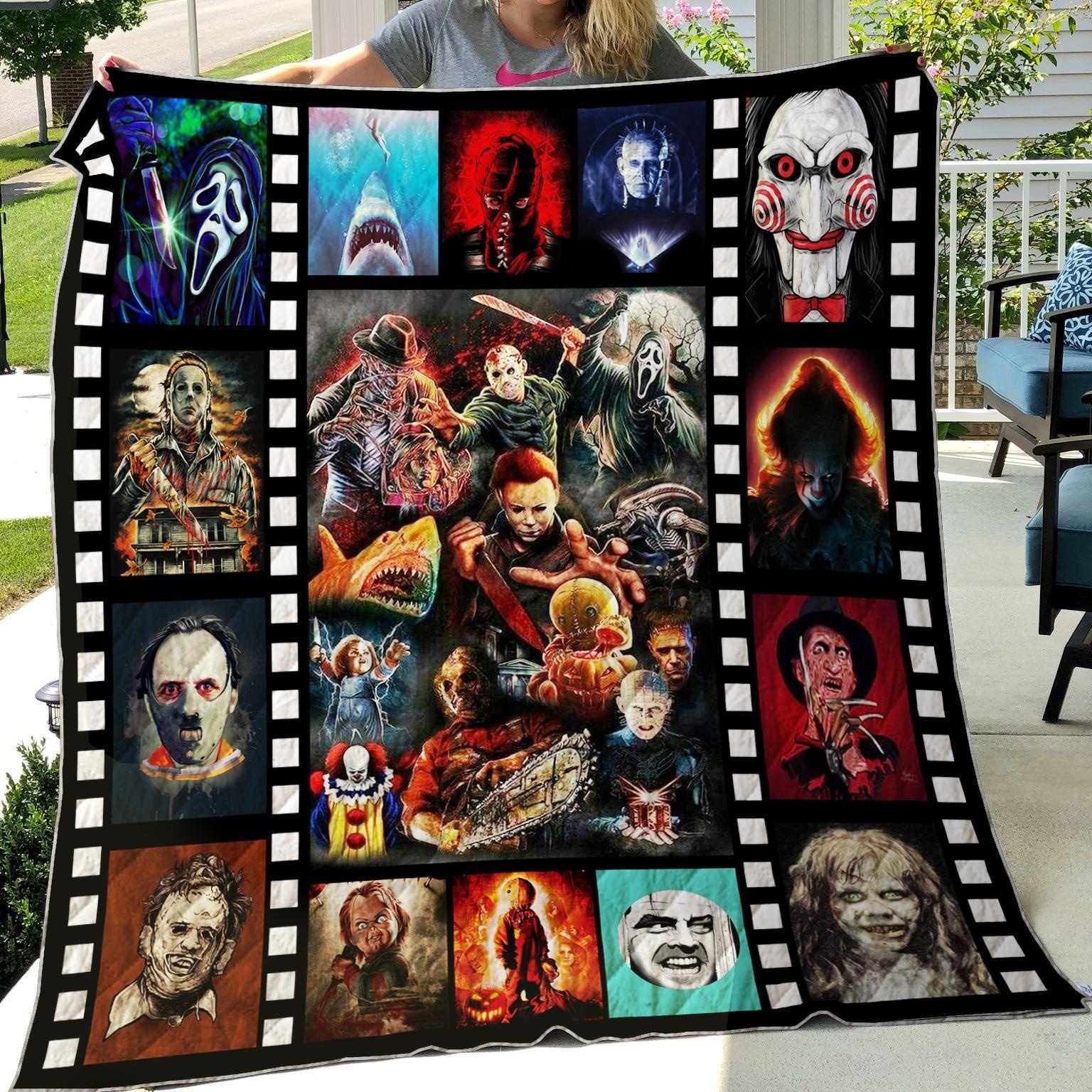 Horror Movies Quilt, Fleece Blanket, Sherpa Blanket Gift For Halloween, Thanksgiving, Christmas
