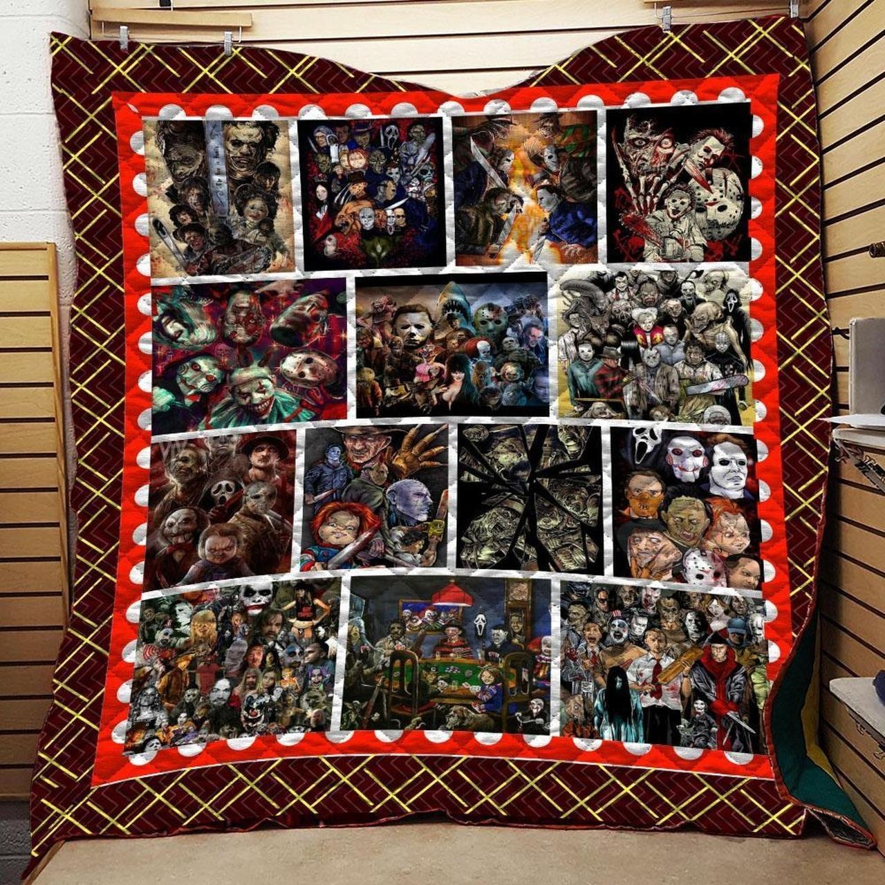 Horror Squad Quilt, Fleece Blanket, Sherpa Blanket Gift For Birthday, Halloween, Christmas