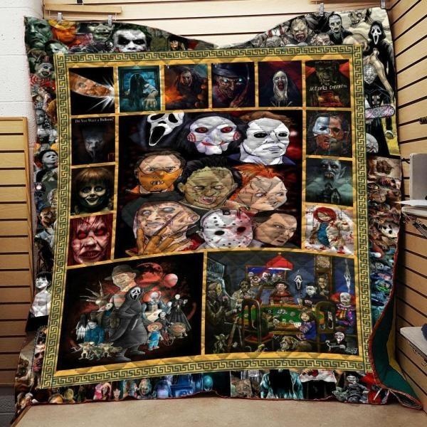 Horror Squad Quilt, Fleece Blanket, Sherpa Blanket Gift For Christmas, Birthday, Halloween