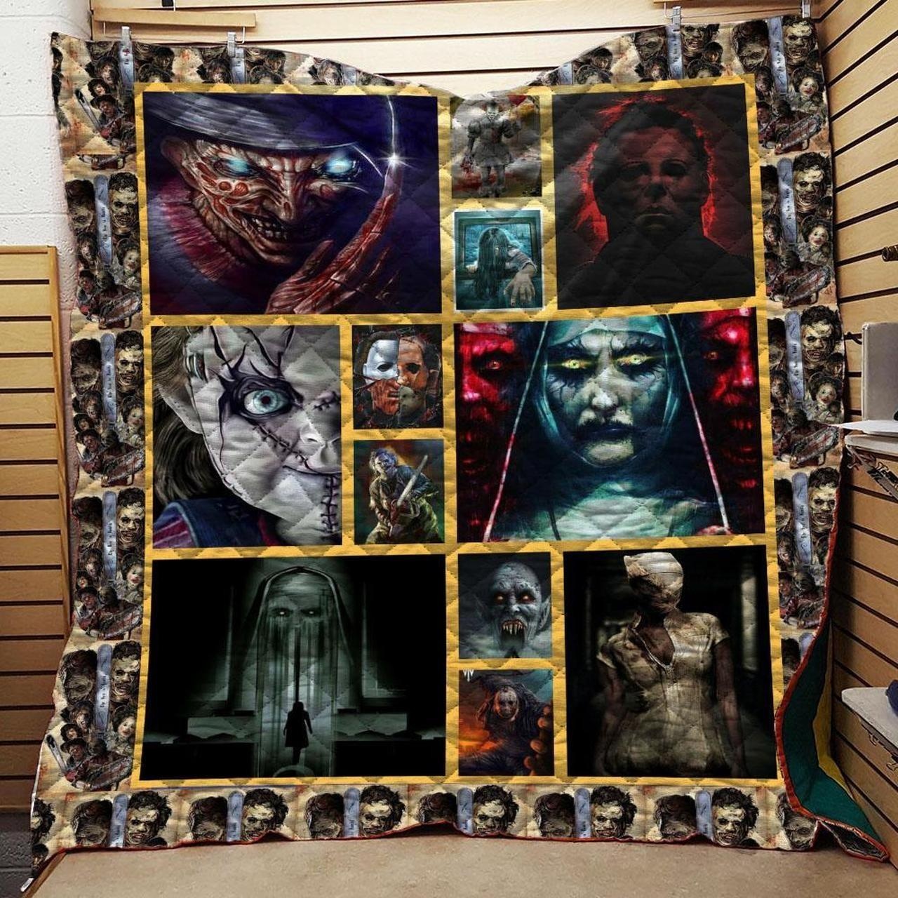 Horror Squad Quilt, Fleece Blanket, Sherpa Blanket Gift For Halloween, Thanksgiving, Christmas