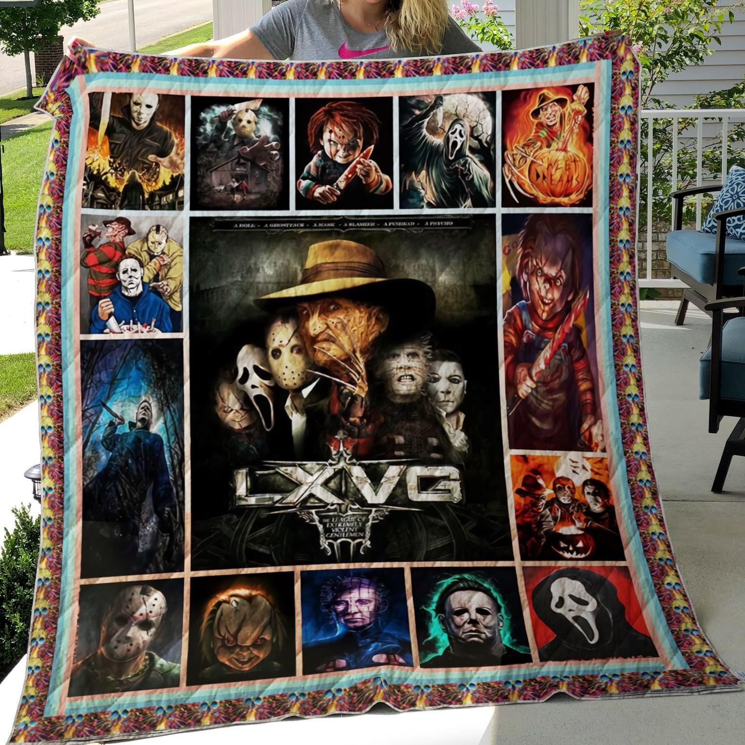 Horror Squad Quilt, Fleece Blanket, Sherpa Blanket Gift For Halloween, Thanksgiving, Christmas