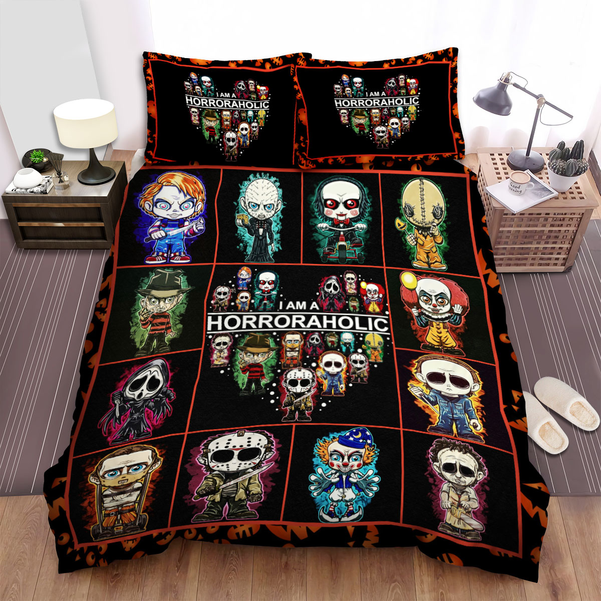 Horroraholic Horror Characters Art Bed Sheets Spread Duvet Cover Bedding Sets, For Halloween
