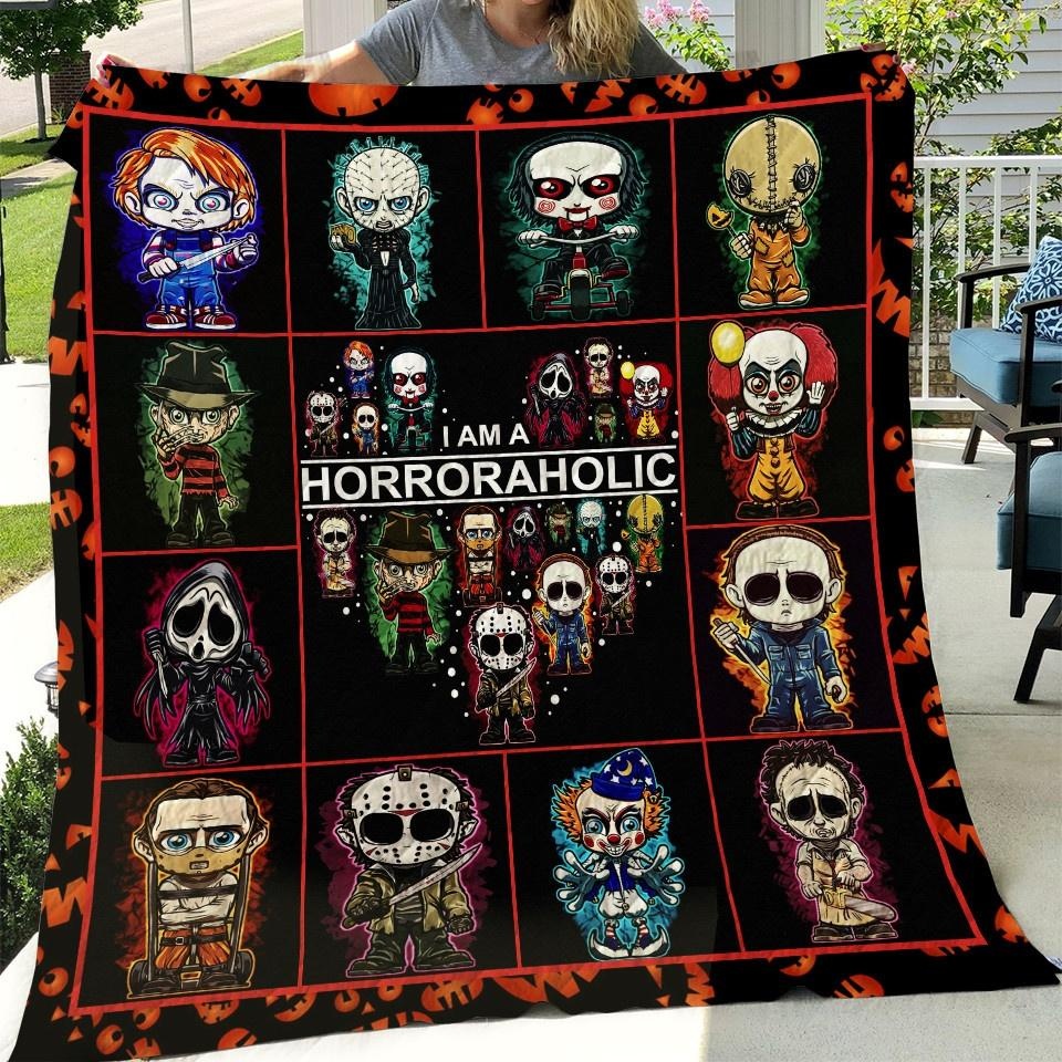 Horroraholic Quilt, Fleece Blanket, Sherpa Blanket Gift For Wife, Husband, Besties, For Halloween