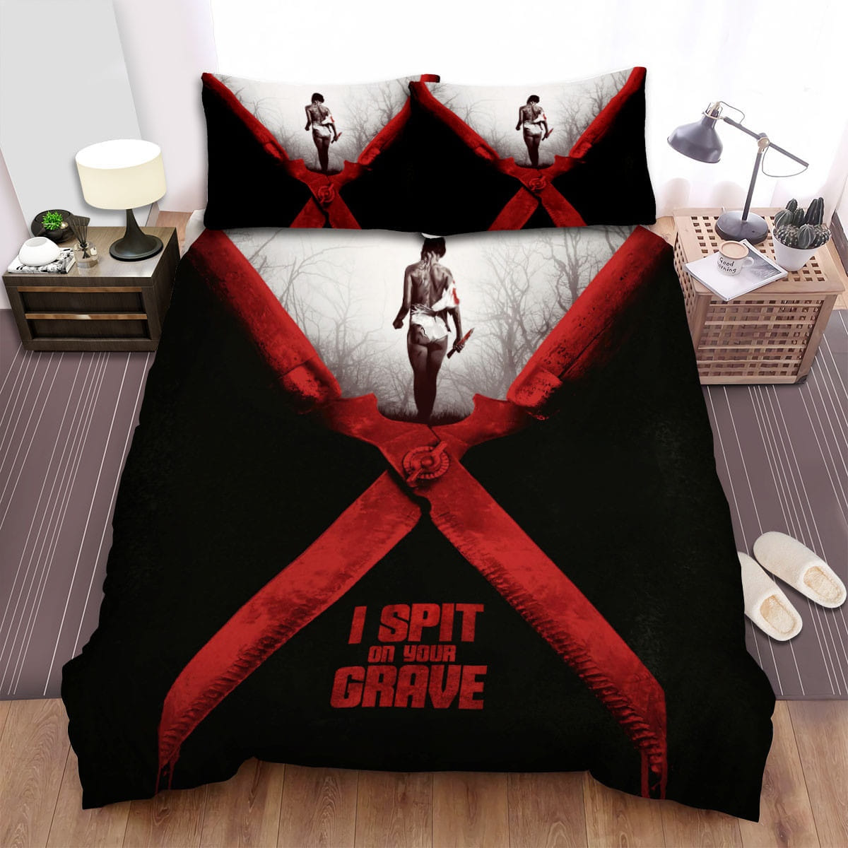 I Spit On Your Grave Red Scissors Bedding Sets, Duvet Cover Flatsheet Gift For Halloween, Thanksgiving, Christmas