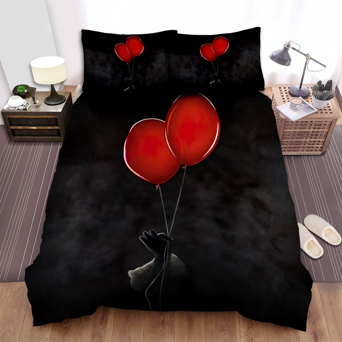 It Chapter Two Movie Black Background Photo Bedding Sets, Duvet Cover Flatsheet Gift For Halloween, Thanksgiving, Christmas