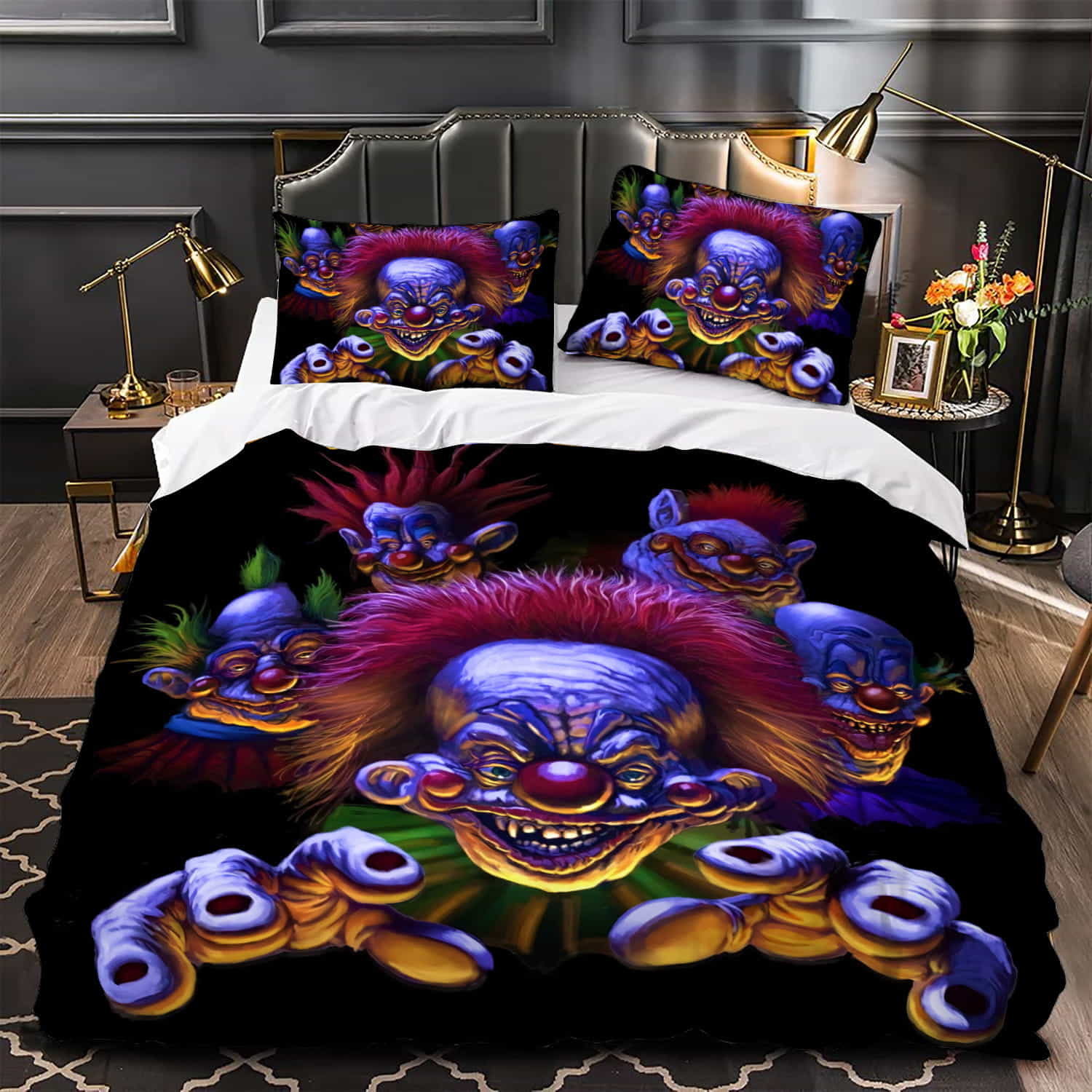 Killer Klowns From Outer Space Movie Dark Photo Duvet Cover, Flastsheet, Pillowcase Bedding Set Gift Ideas For Fans, For Halloween