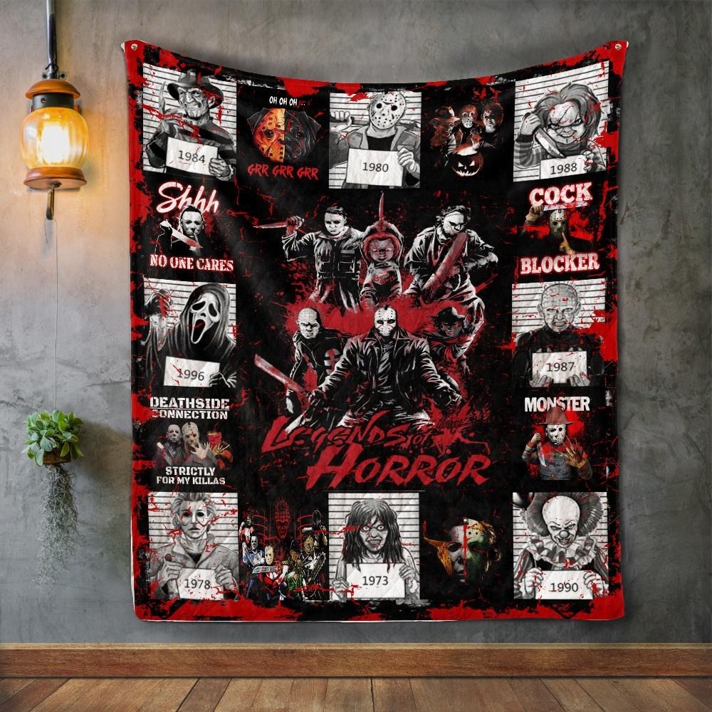 Legend Of Horror Quilt, Fleece Blanket, Sherpa Blanket Gift For Wife, Husband, Besties, For Halloween